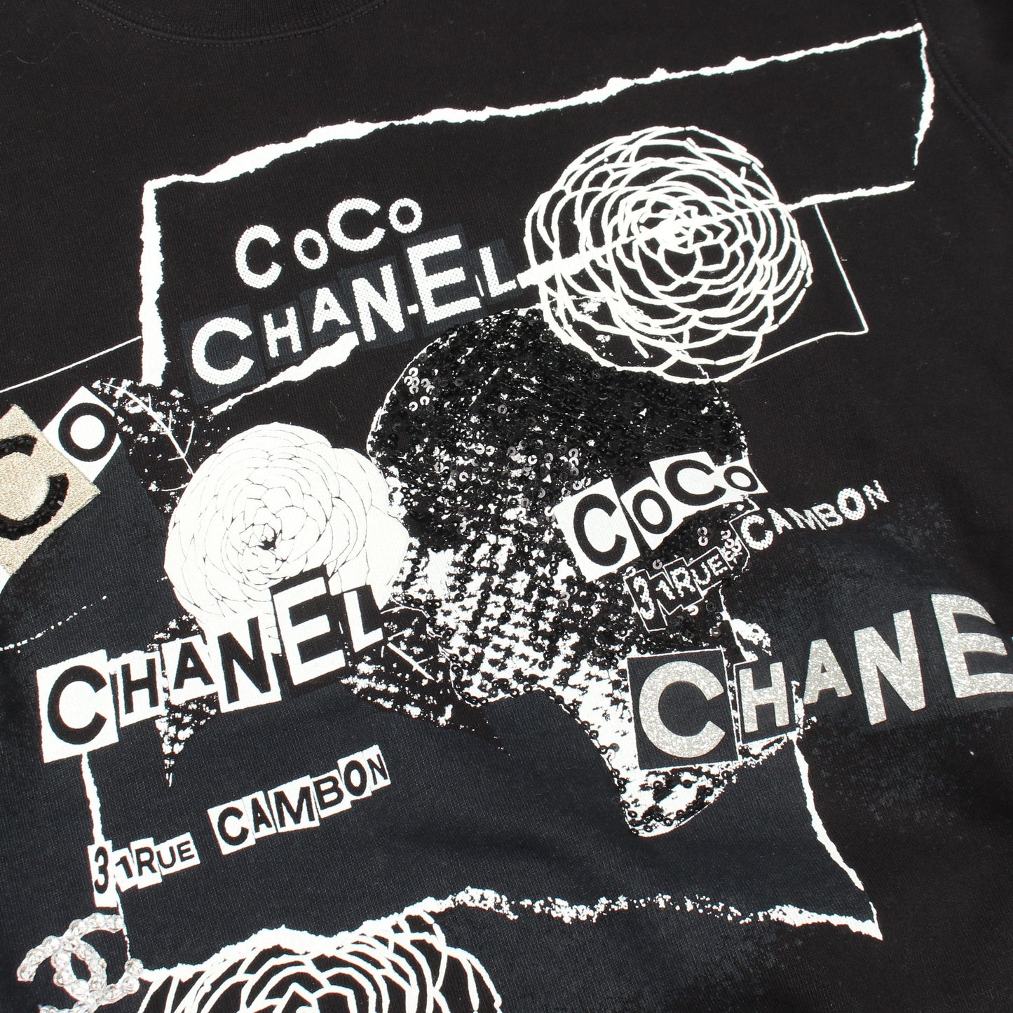 グラフィティロゴ カメリア スパンコール スウェットシャツ コットン ブラック シャネル トップス CHANEL