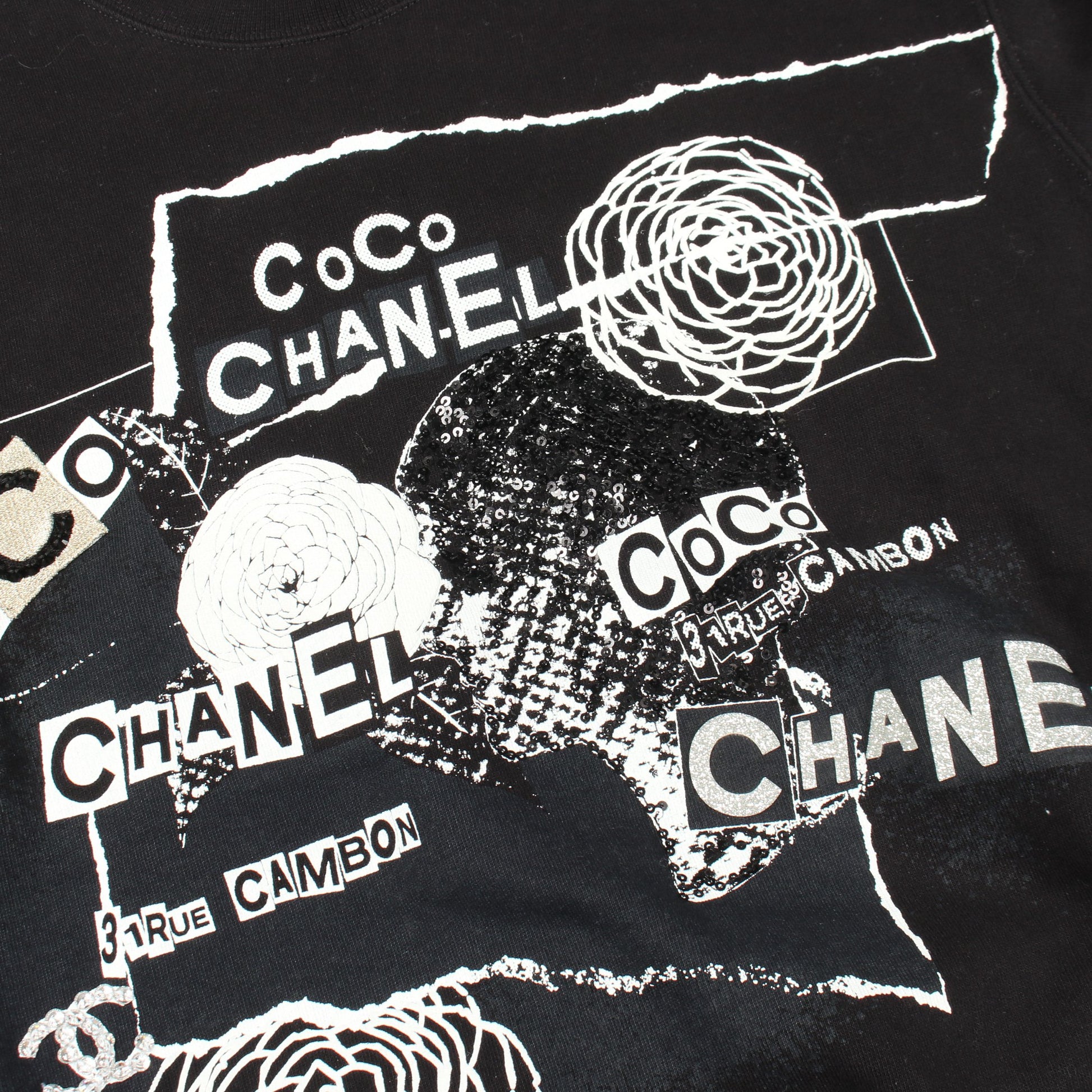 グラフィティロゴ カメリア スパンコール スウェットシャツ コットン ブラック シャネル トップス CHANEL