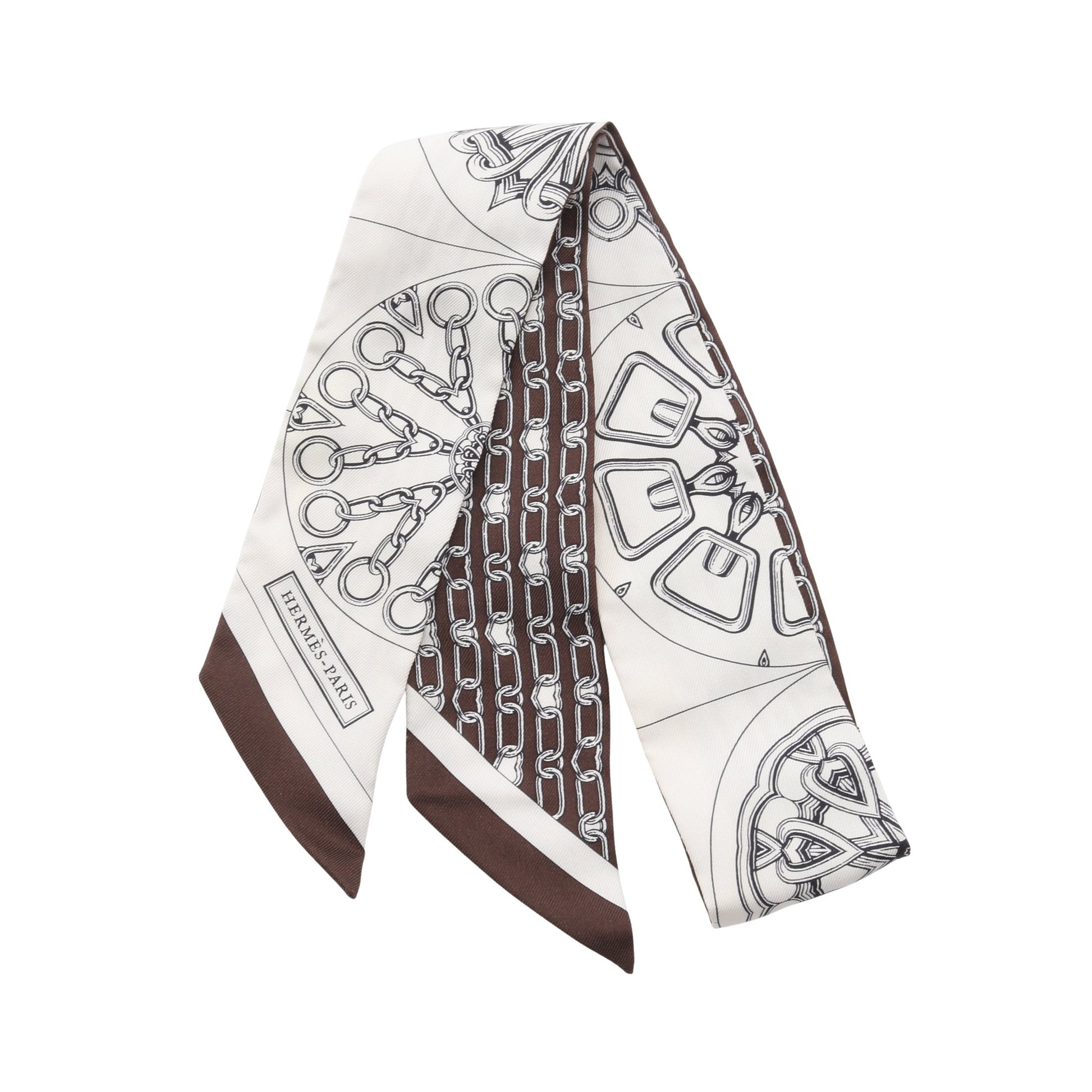 ツイリー L’EFFET KALEIDOSCOPE リボン スカーフ シルク ブラウン ホワイト エルメス 財布・小物 HERMES