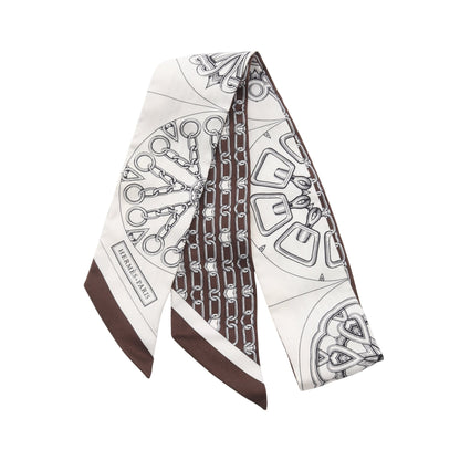 ツイリー L’EFFET KALEIDOSCOPE リボン スカーフ シルク ブラウン ホワイト エルメス 財布・小物 HERMES