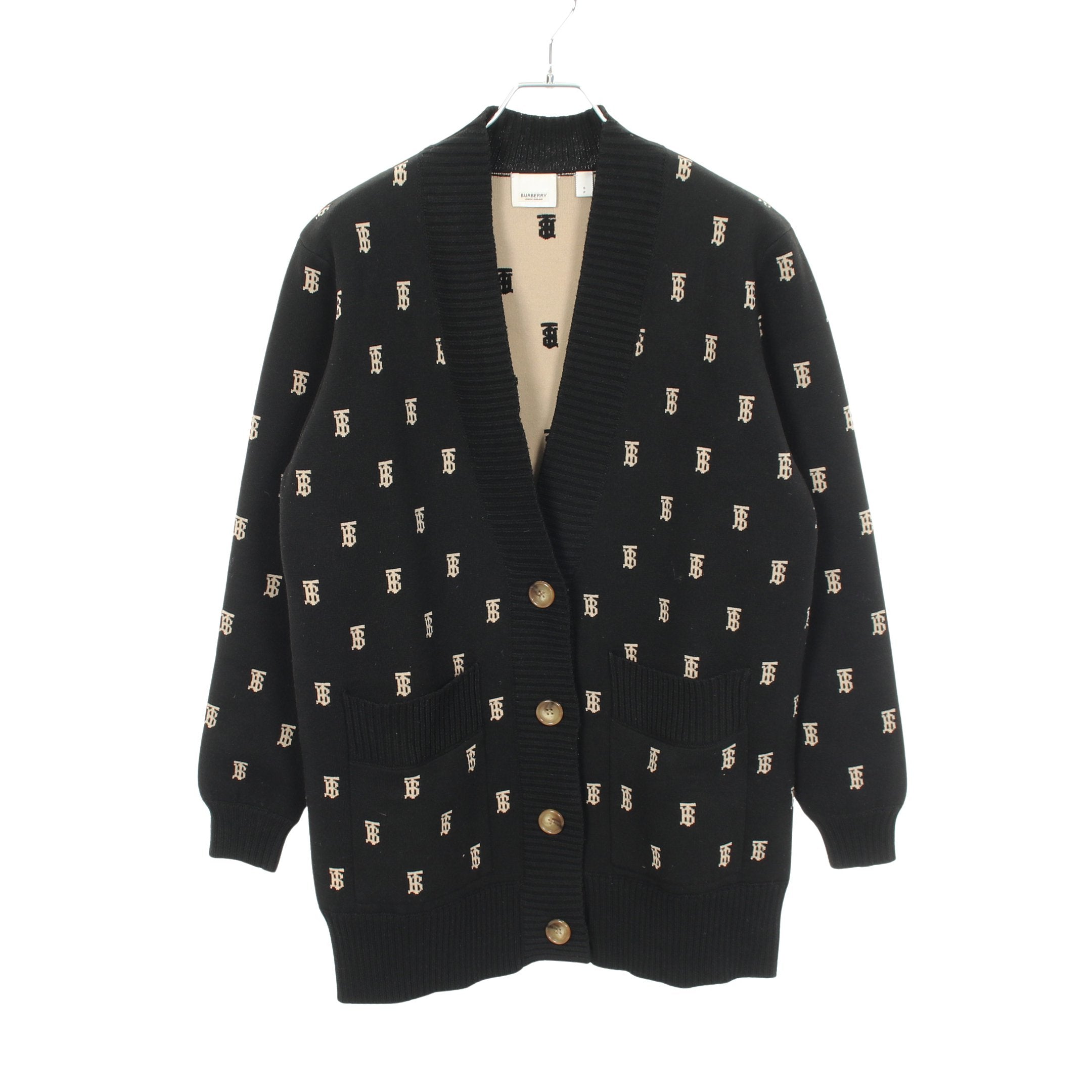 Burberry カーディガン TBロゴ TBロゴ Vネック カーディガン S ブラック ベージュ バーバリー – RECLO