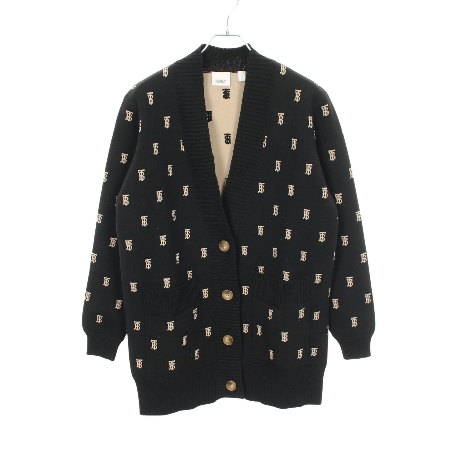 TBロゴ Vネック カーディガン S ブラック ベージュ バーバリー トップス BURBERRY