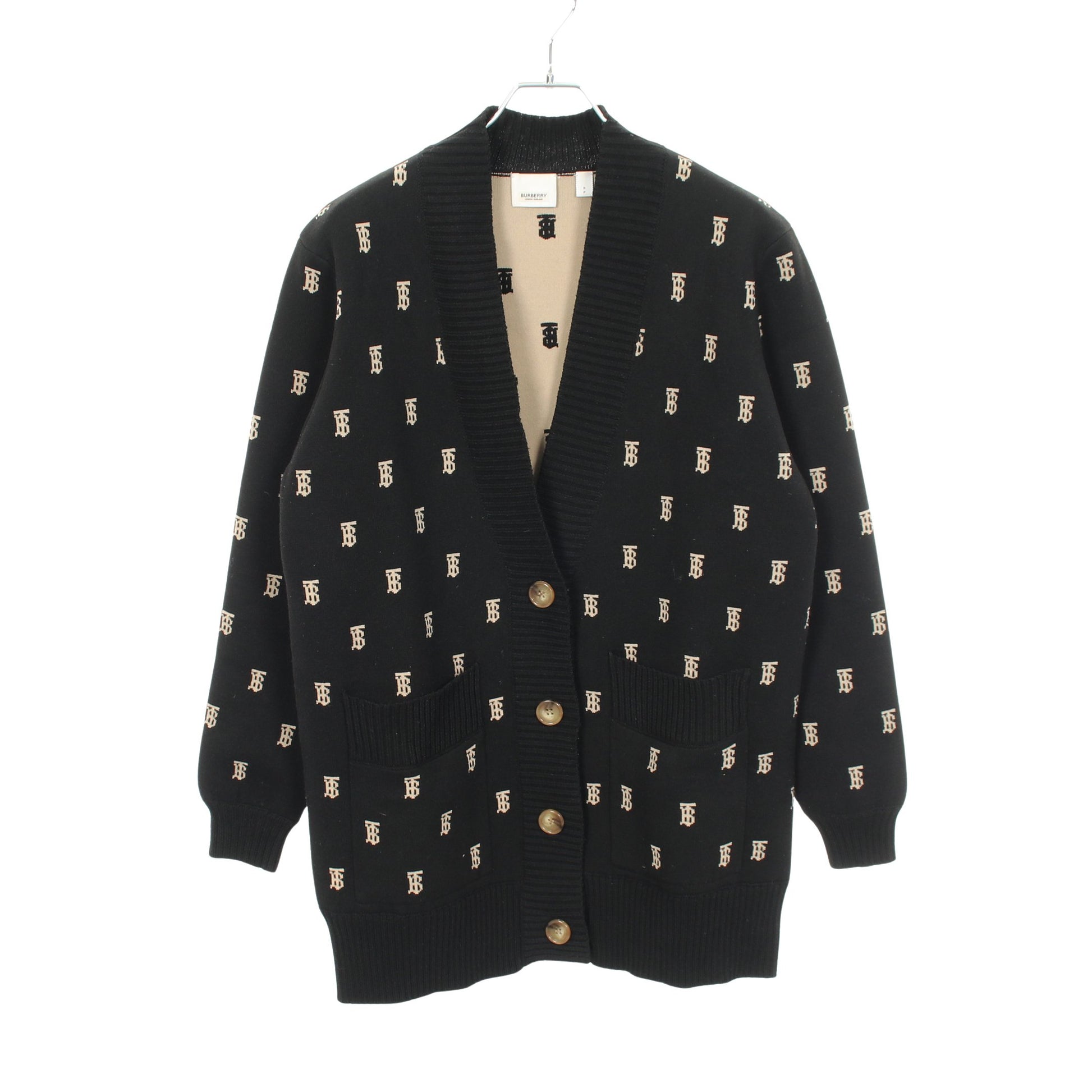 TBロゴ Vネック カーディガン S ブラック ベージュ バーバリー トップス BURBERRY