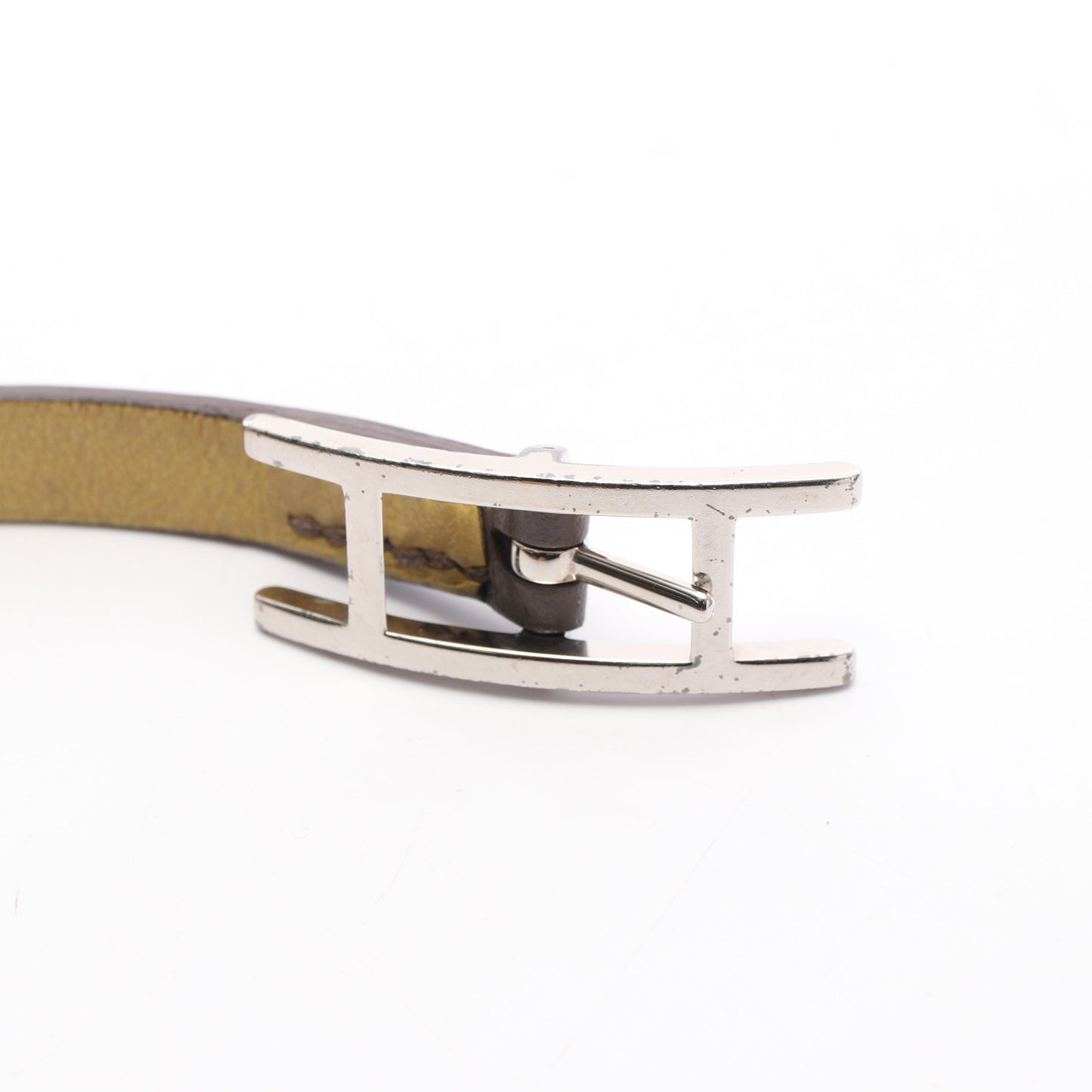 ビーアピ ドゥブルトゥール リバーシブル ブレスレット レザー グレー ライトイエロー シルバー エルメス アクセサリー HERMES