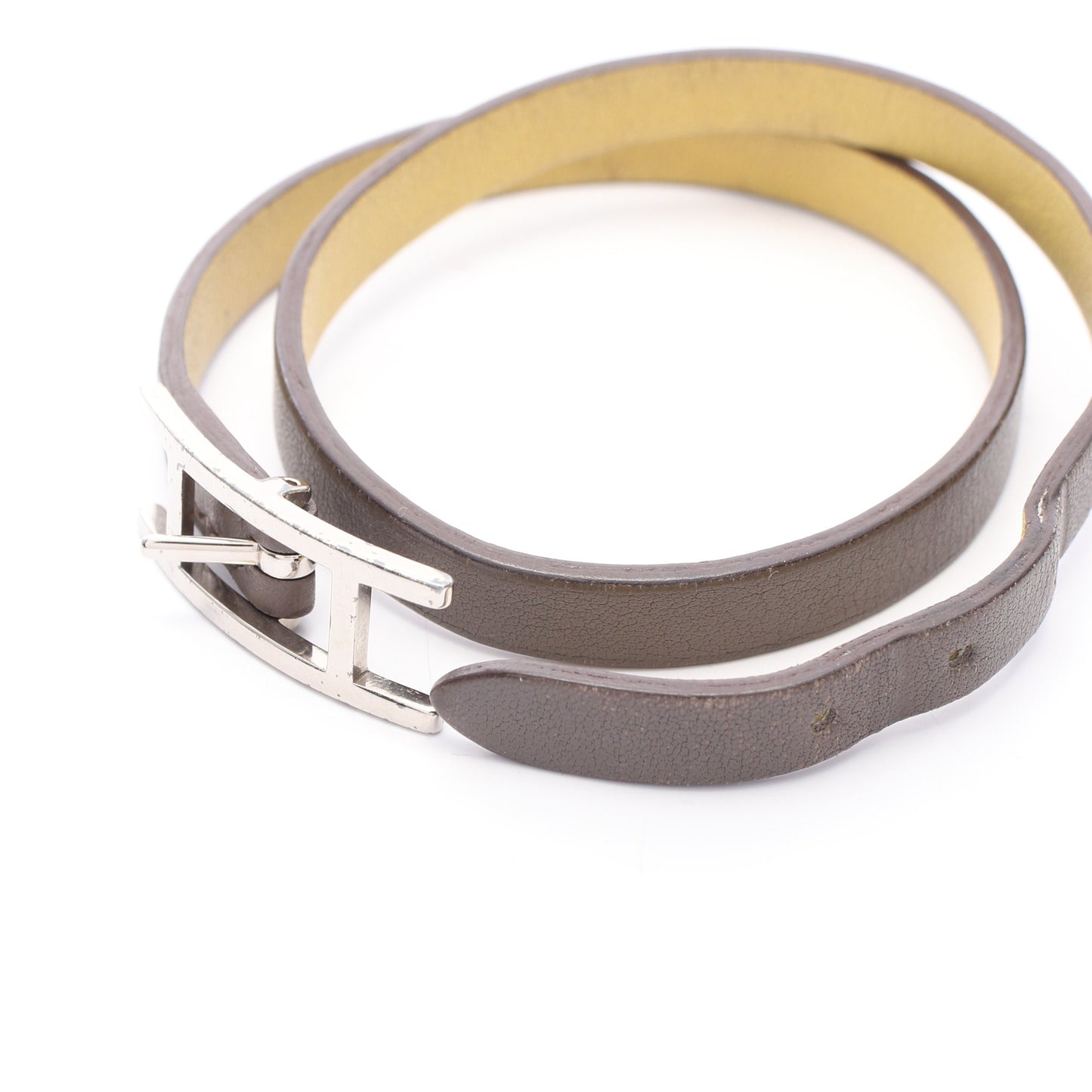 ビーアピ ドゥブルトゥール リバーシブル ブレスレット レザー グレー ライトイエロー シルバー エルメス アクセサリー HERMES