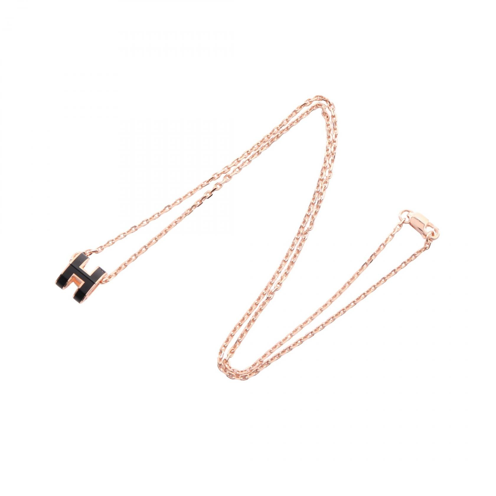 MINI POP H ミニポップアッシュ ネックレス GP ピンクゴールド ブラック エルメス アクセサリー HERMES