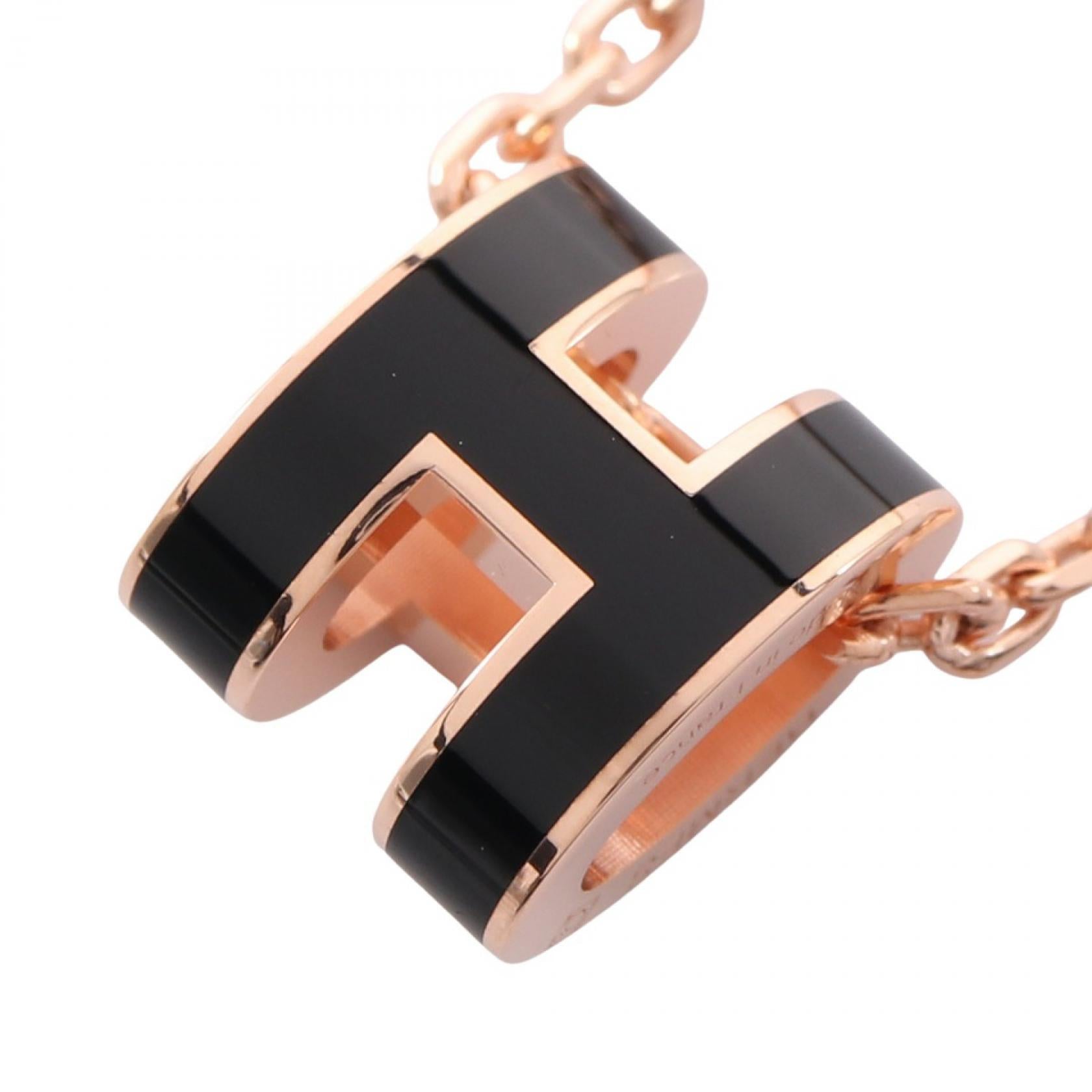 MINI POP H ミニポップアッシュ ネックレス GP ピンクゴールド ブラック エルメス アクセサリー HERMES
