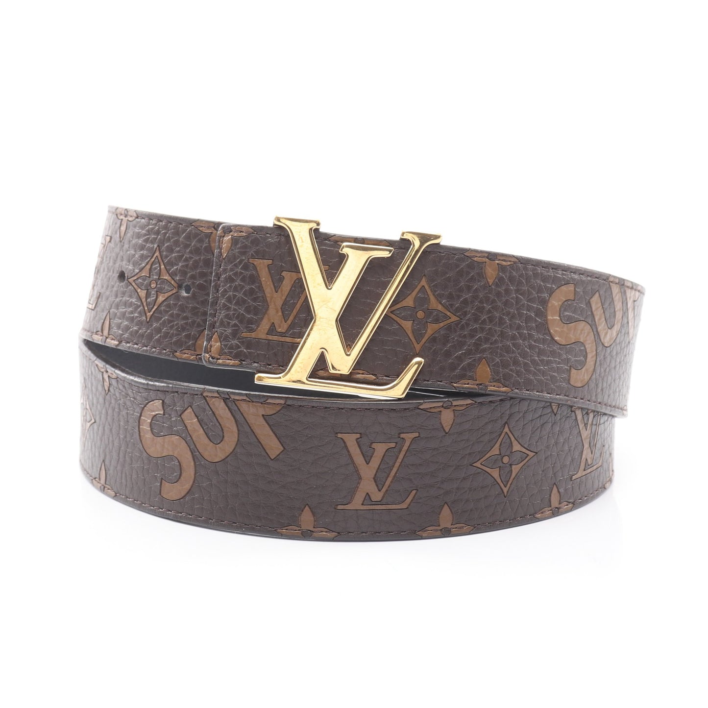LOUIS VUITTON × Supreme サンチュール LVイニシャル ゴールド金具 ベルト レザー ブラウン ブラック ルイヴィトン 財布・小物 LOUIS VUITTON
