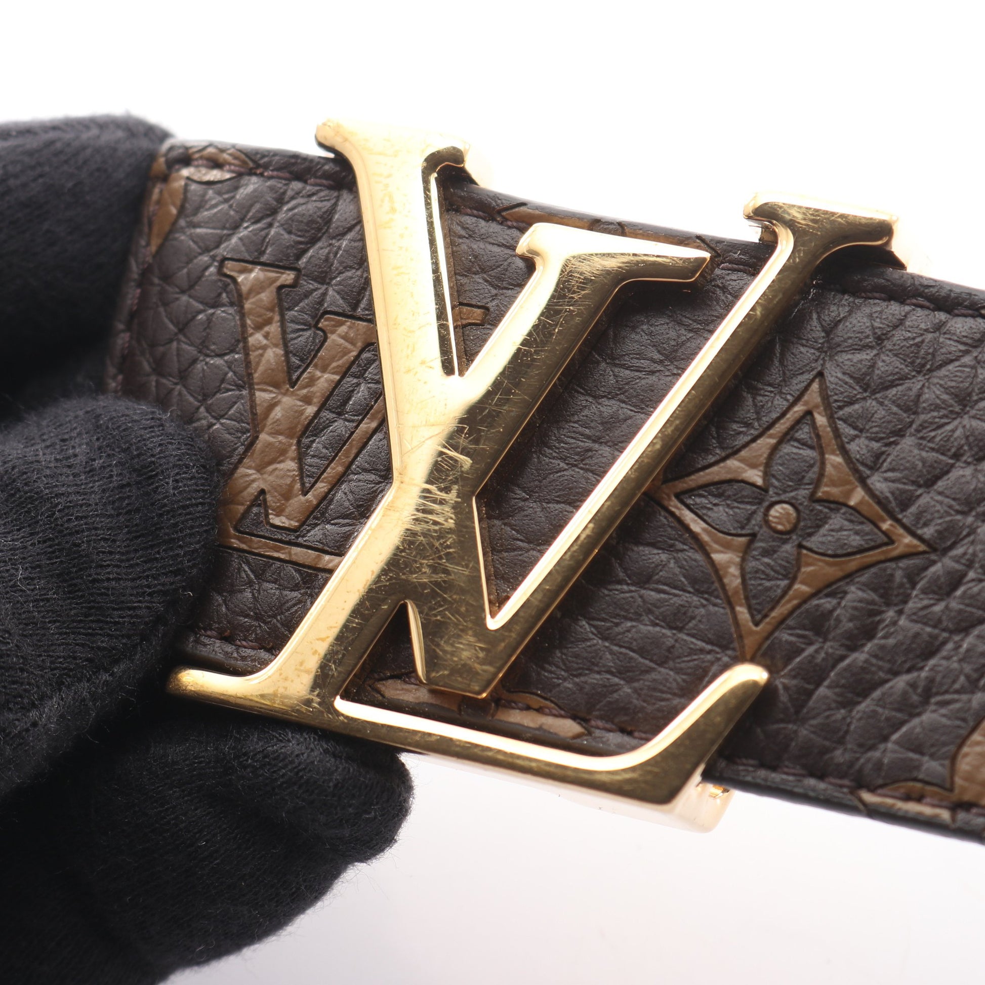 LOUIS VUITTON × Supreme サンチュール LVイニシャル ゴールド金具 ベルト レザー ブラウン ブラック ルイヴィトン 財布・小物 LOUIS VUITTON