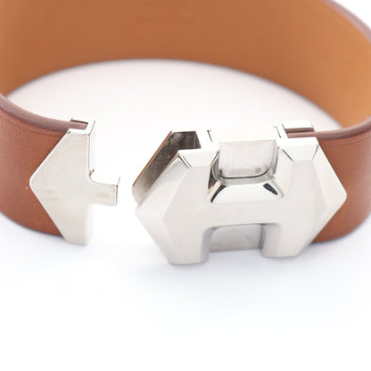 スーパーH バングル レザー シルバー ライトブラウン Y刻印 エルメス アクセサリー HERMES