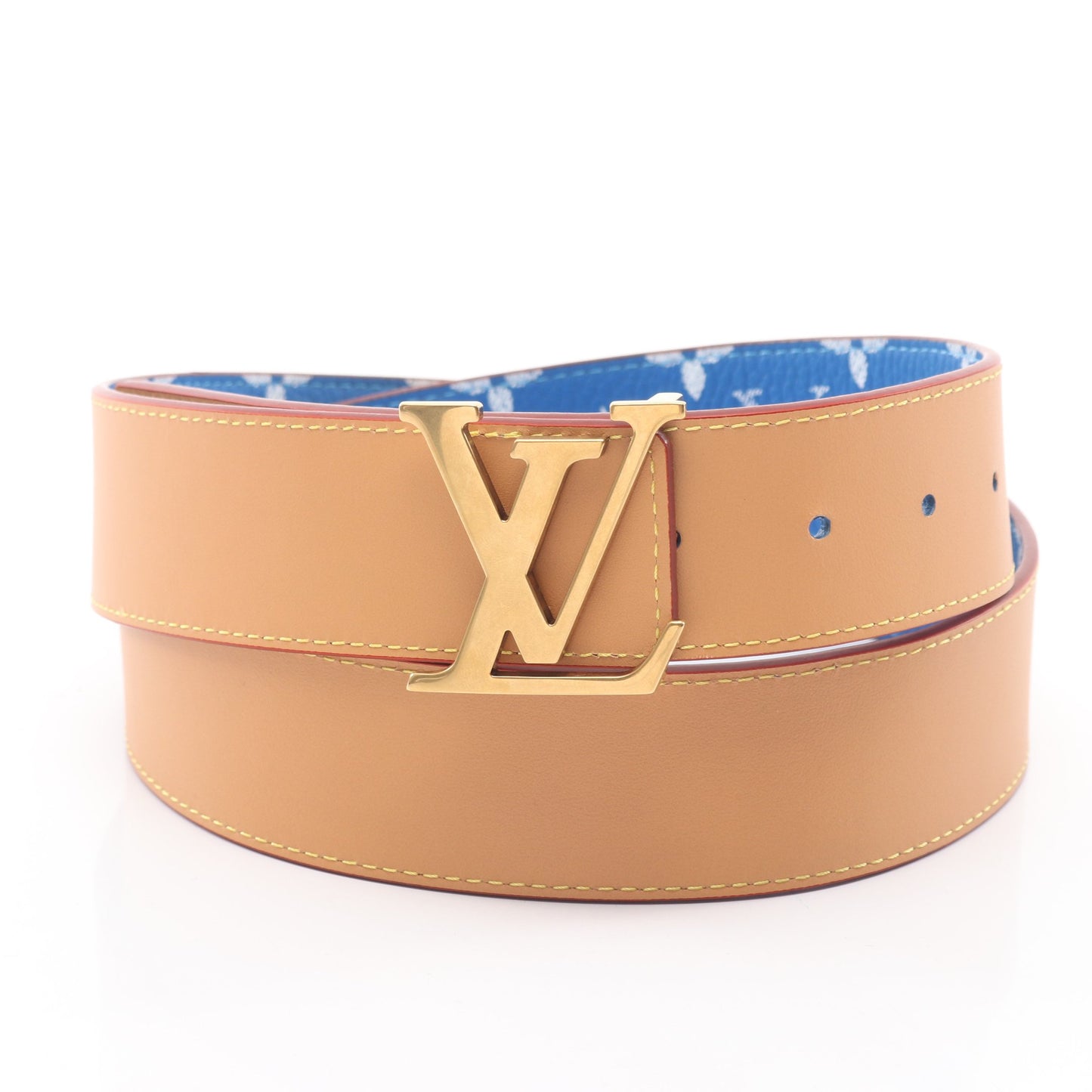 LVイニシャル 40MM リバーシブル モノグラム ゴールド金具 ベルト レザー ブルー ベージュ ルイヴィトン 財布・小物 LOUIS VUITTON