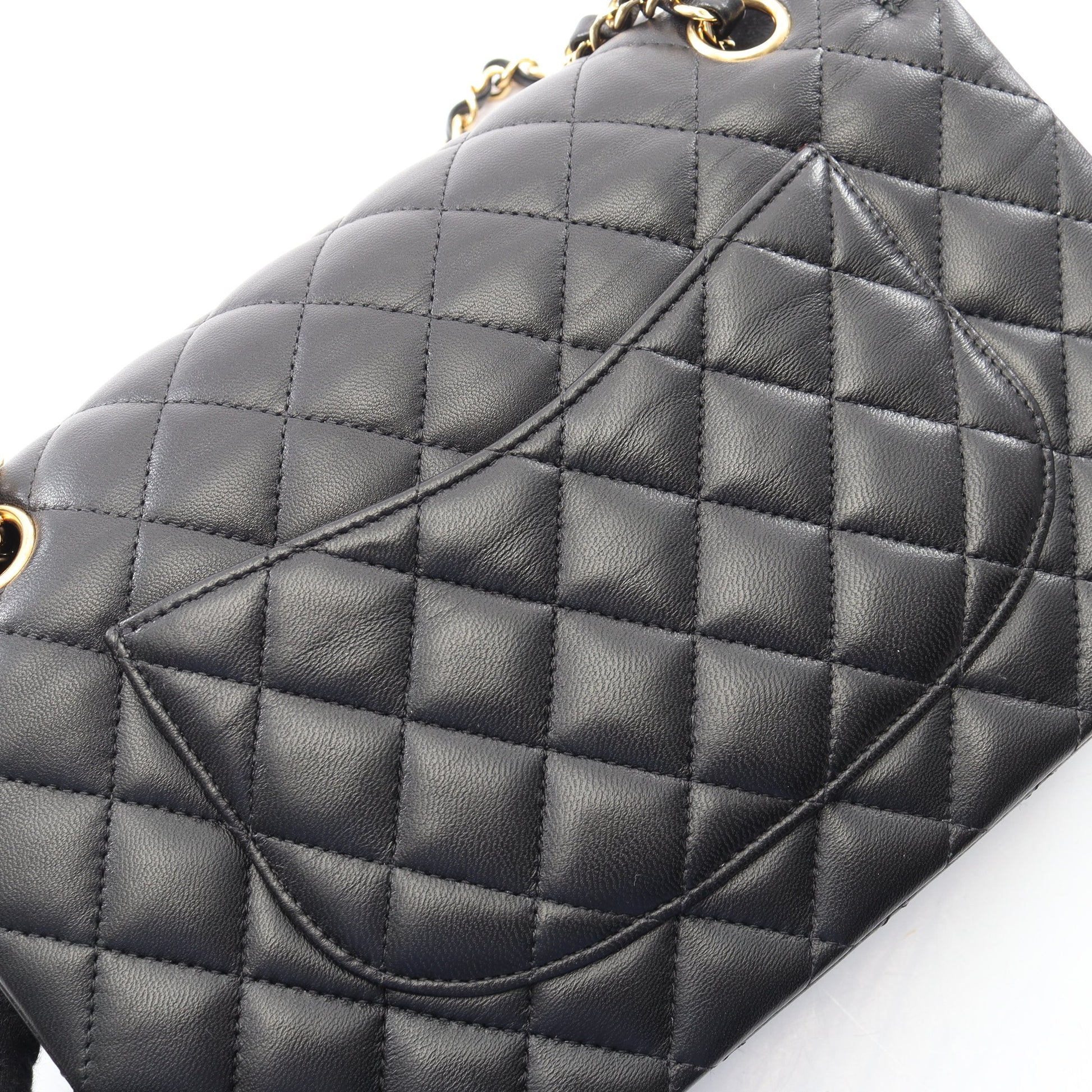 マトラッセ Wフラップ Wチェーンショルダーバッグ ラムスキン ブラック ゴールド金具 シャネル バッグ CHANEL