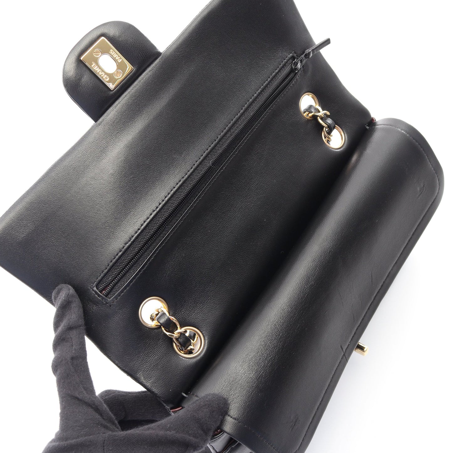 マトラッセ Wフラップ Wチェーンショルダーバッグ ラムスキン ブラック ゴールド金具 シャネル バッグ CHANEL