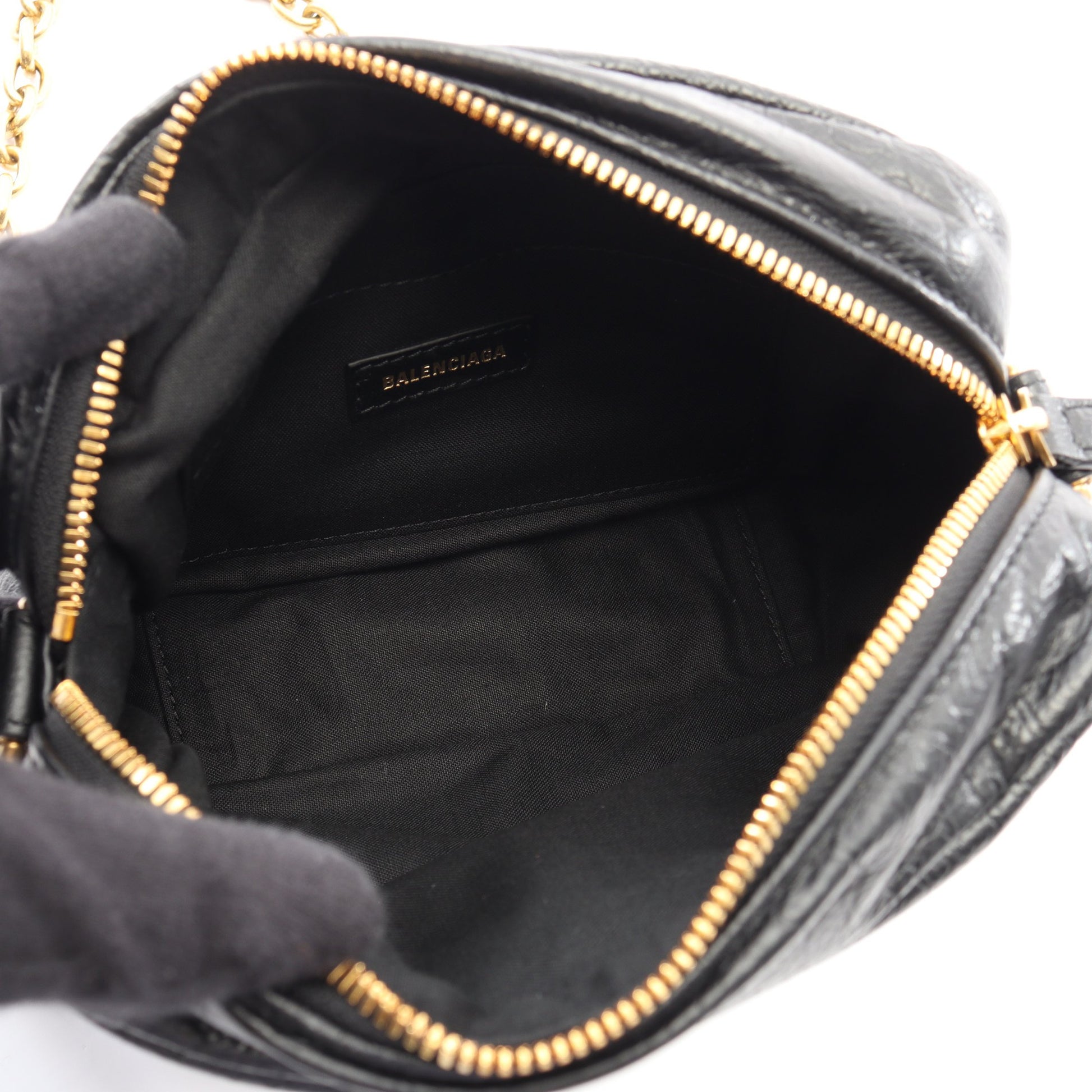 MONACO XS カメラバッグ チェーンショルダーバッグ レザー ブラック バレンシアガ バッグ BALENCIAGA