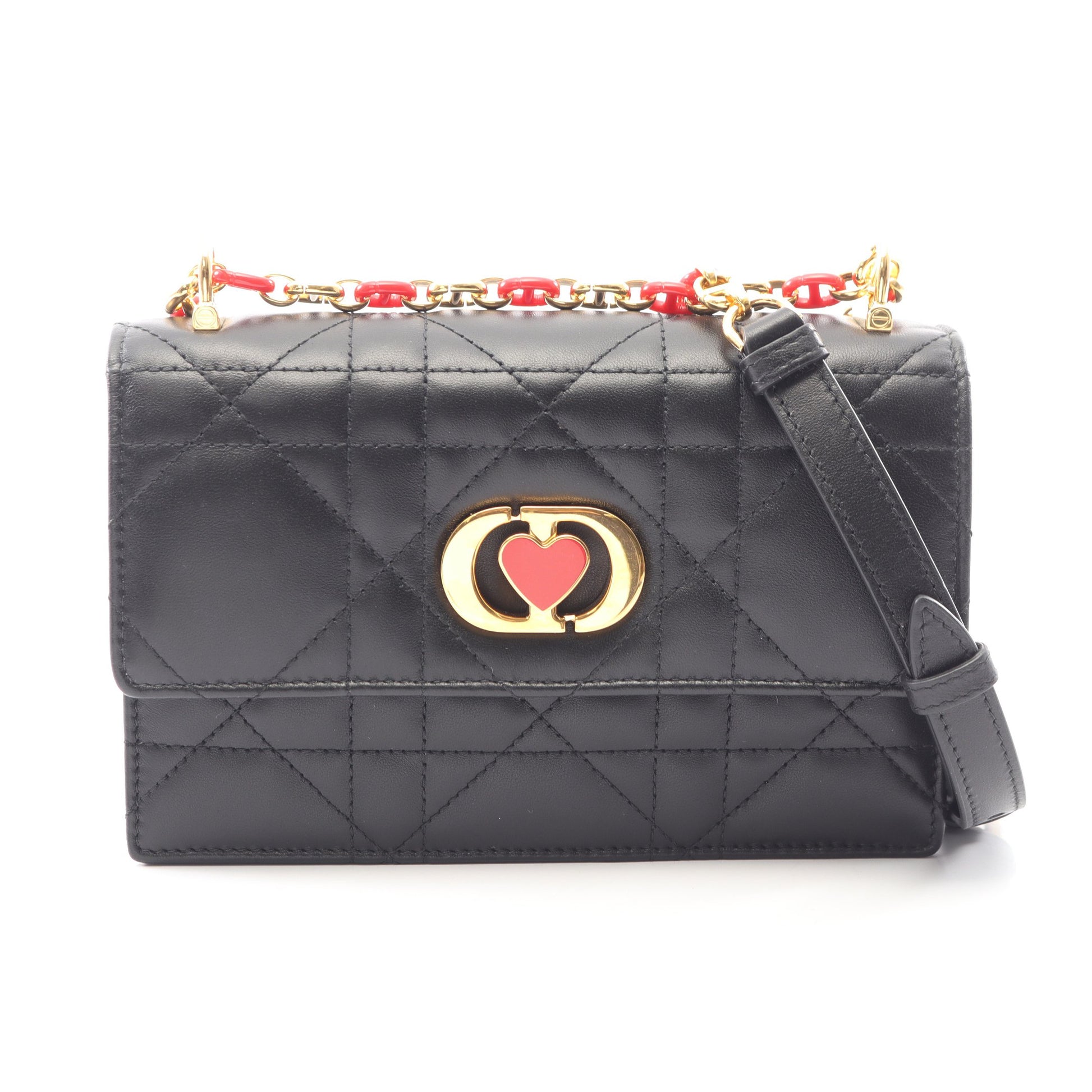 MISS CARO ミニバッグ マクロカナージュ チェーンショルダーバッグ レザー ブラック クリスチャンディオール バッグ Christian Dior