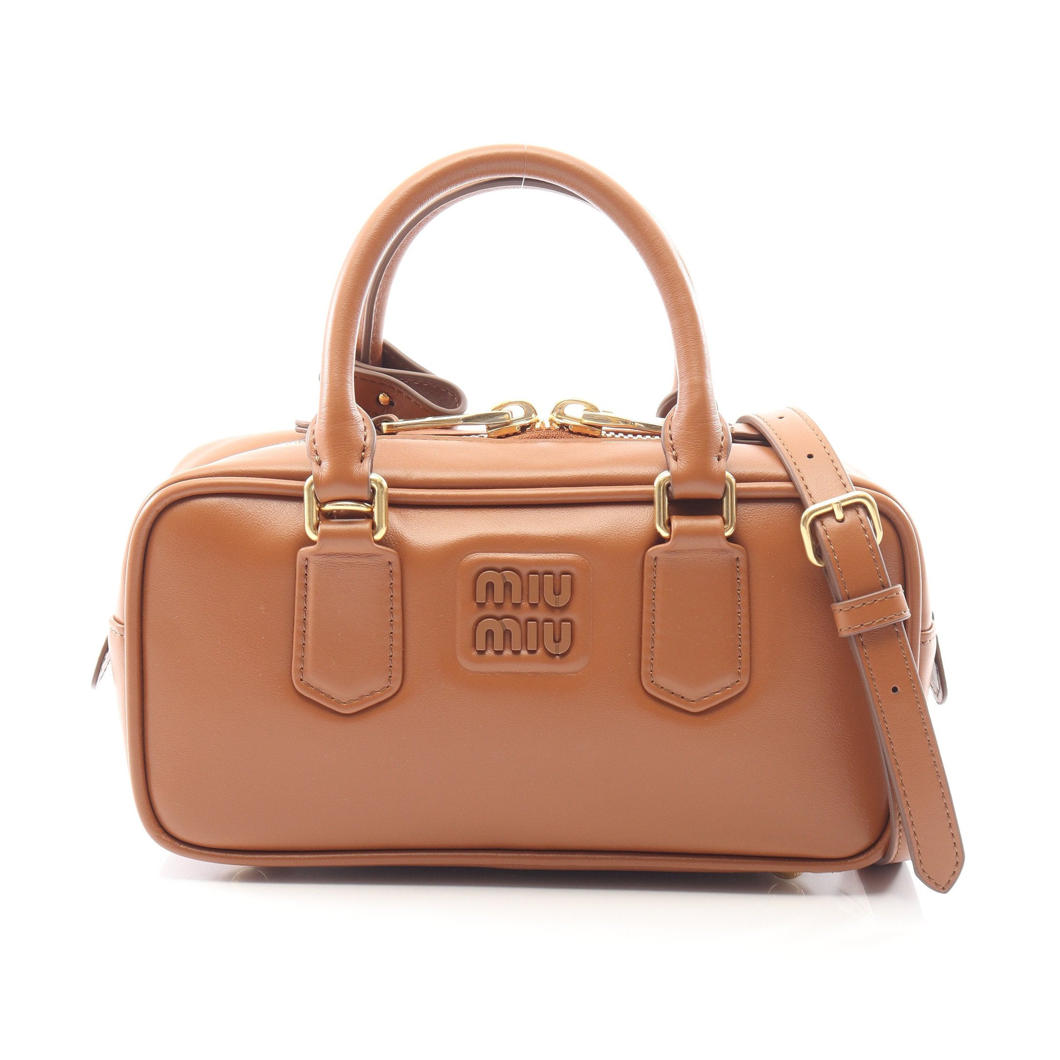 Miu Miu マトラッセ ボストンバッグ 2way ハンドバッグ MATELASSE マテラッセ 2WAY ハンドバッグ レザー ライトブラウン