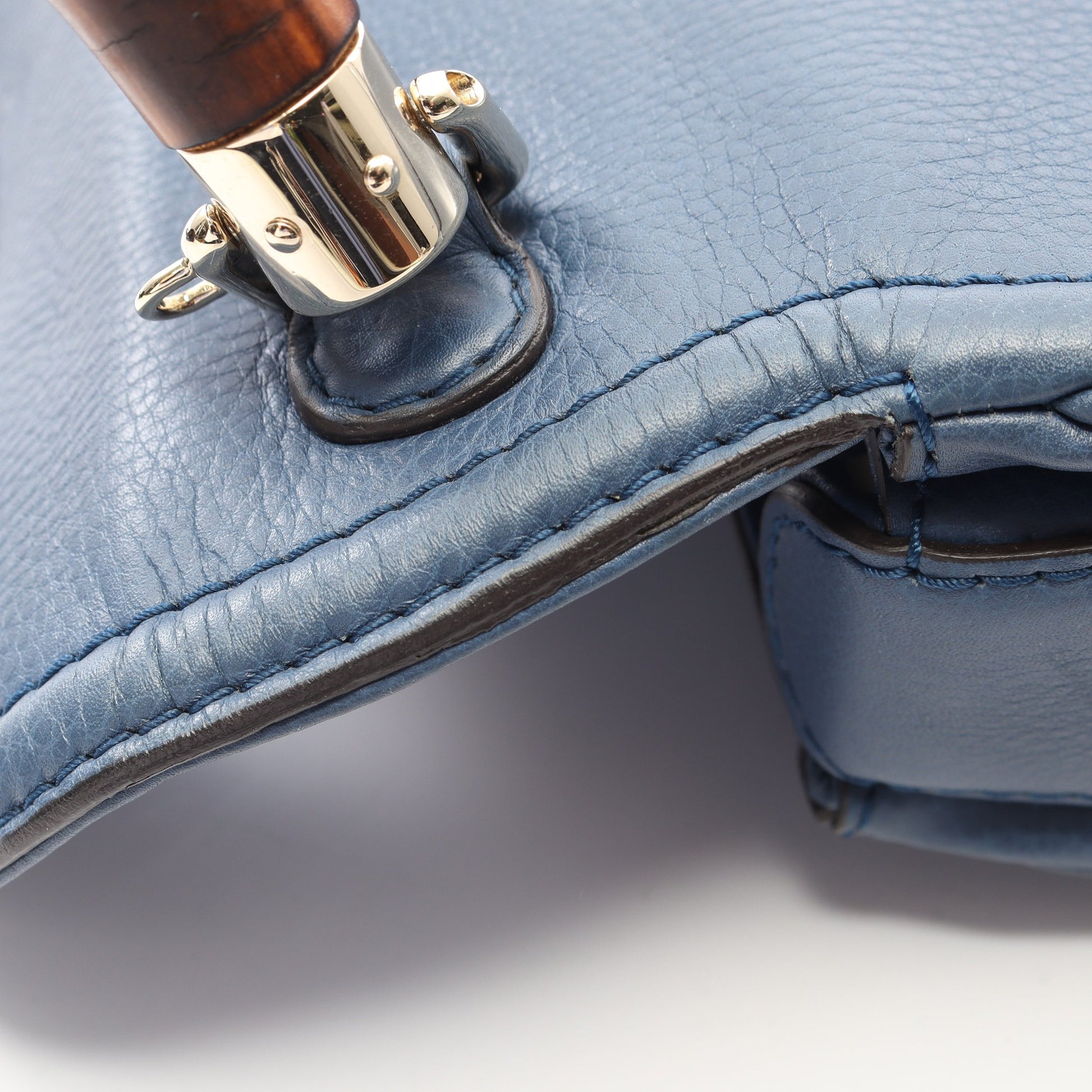 ニューバンブー 2WAY ハンドバッグ レザー ブルー グッチ バッグ GUCCI