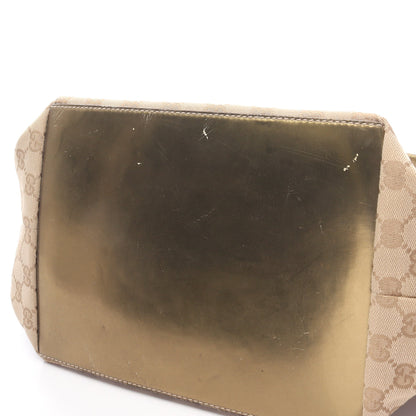 GGキャンバス ショルダーバッグ トートバッグ キャンバス エナメルレザー ベージュ ゴールド グッチ バッグ GUCCI