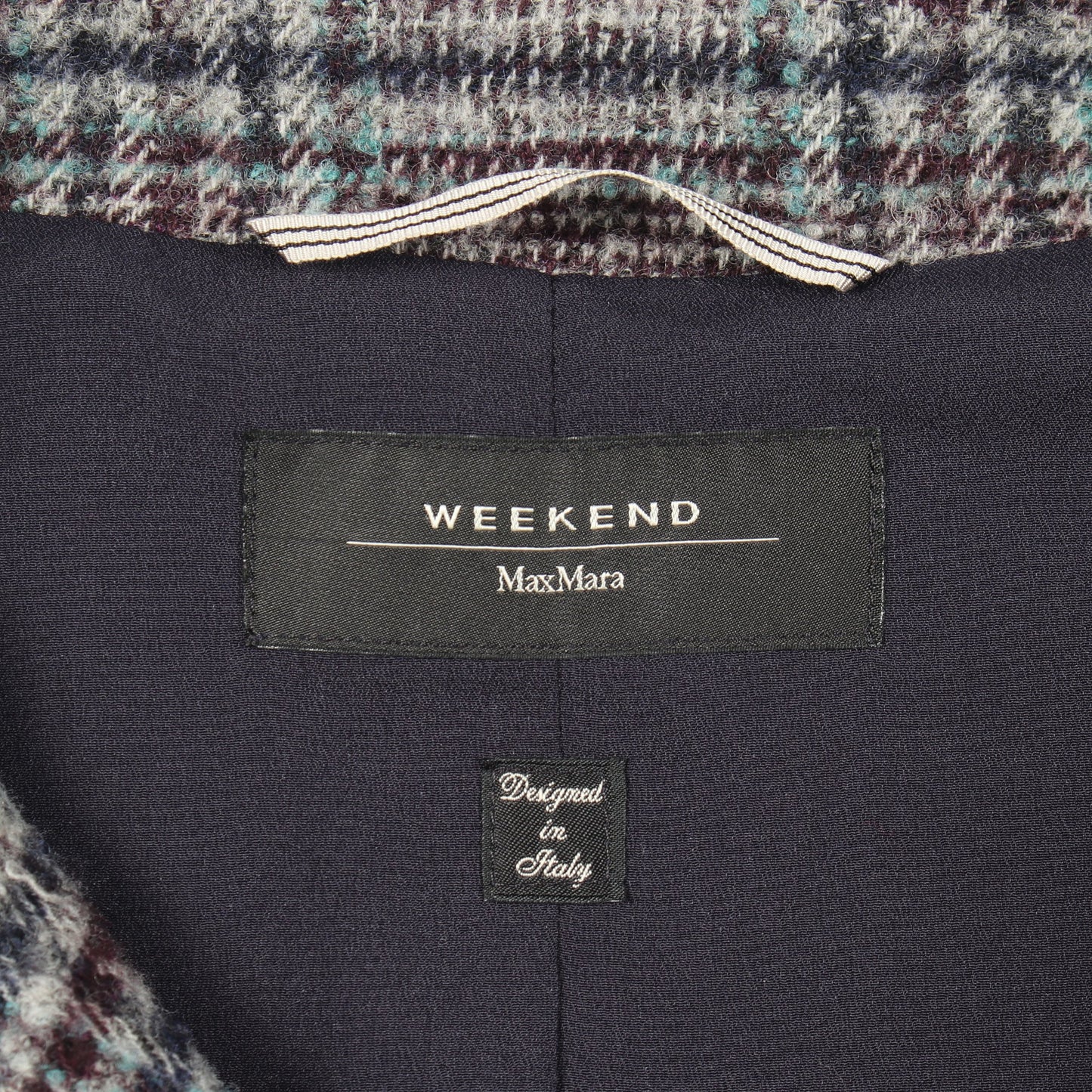 チェック柄 ノーカラージャケット ウール グレー ネイビー ライトブルー マックスマーラウィークエンド アウター Max Mara Weekend