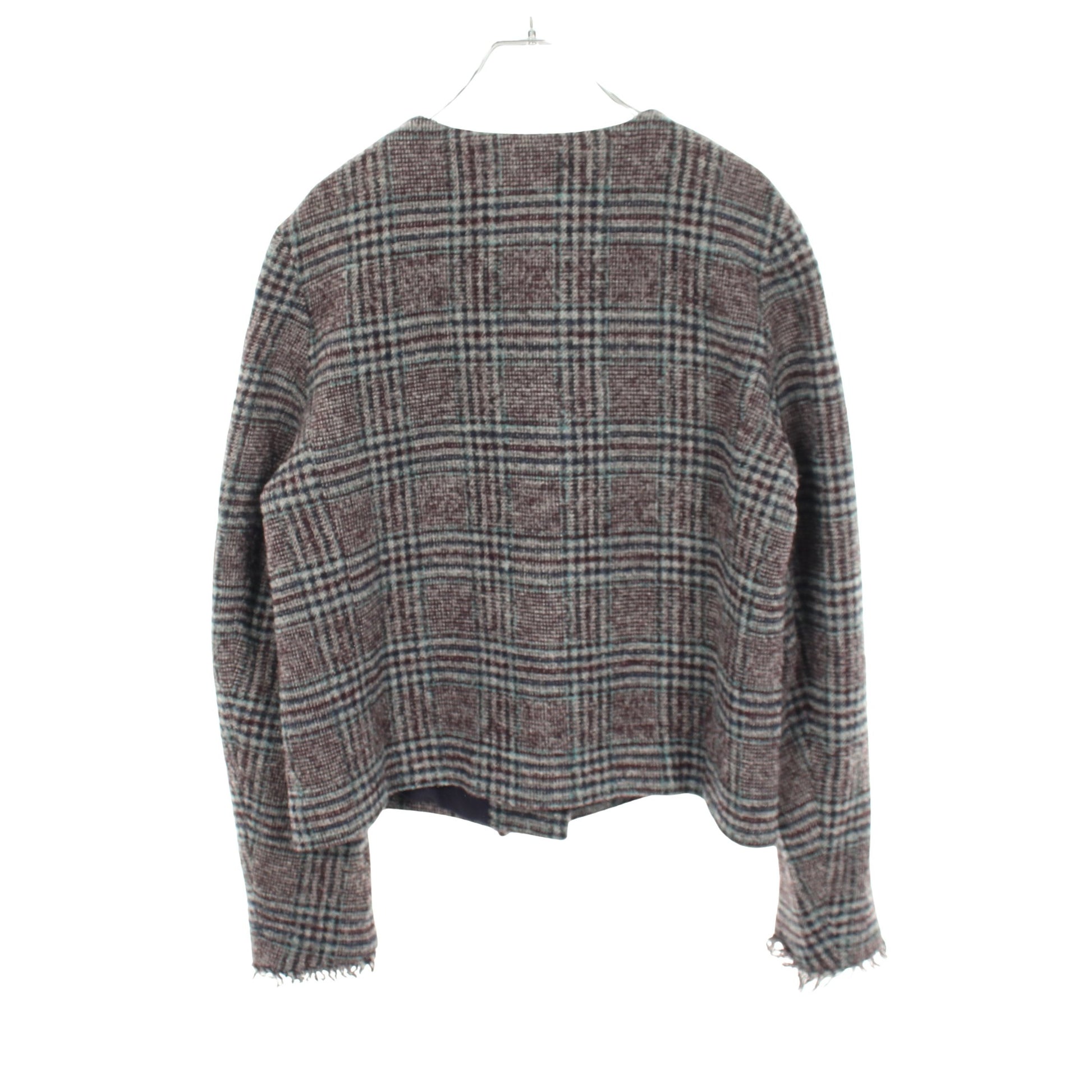 チェック柄 ノーカラージャケット ウール グレー ネイビー ライトブルー マックスマーラウィークエンド アウター Max Mara Weekend