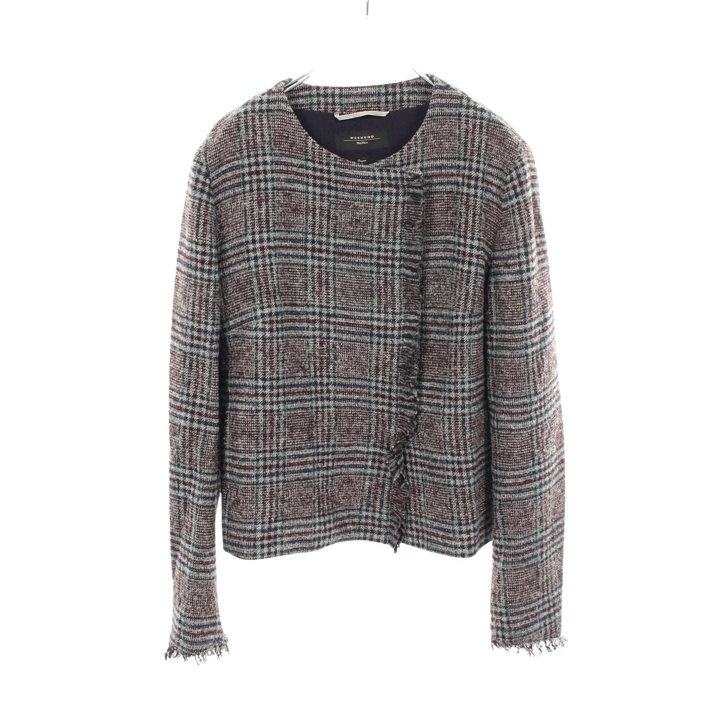 チェック柄 ノーカラージャケット ウール グレー ネイビー ライトブルー マックスマーラウィークエンド アウター Max Mara Weekend