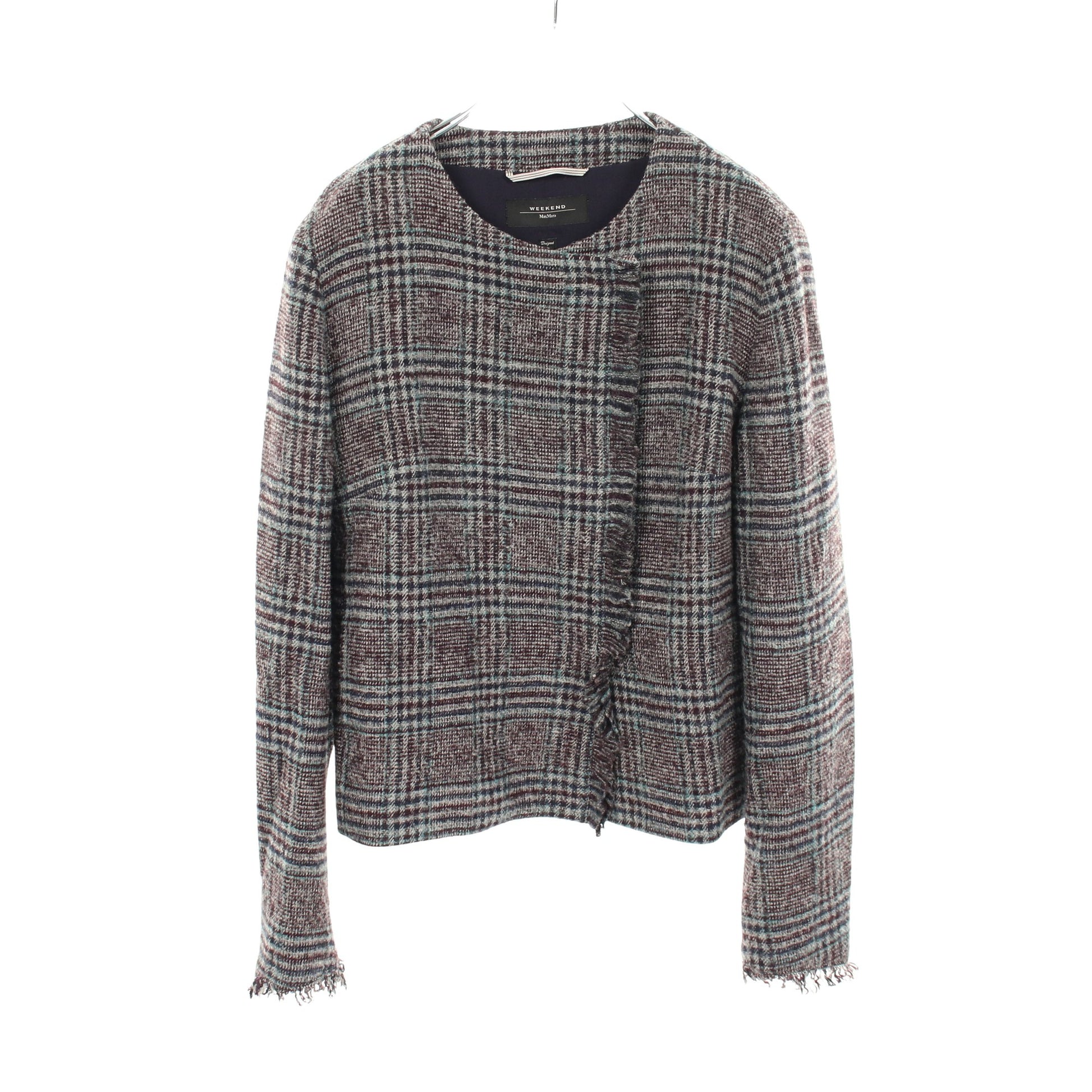 チェック柄 ノーカラージャケット ウール グレー ネイビー ライトブルー マックスマーラウィークエンド アウター Max Mara Weekend