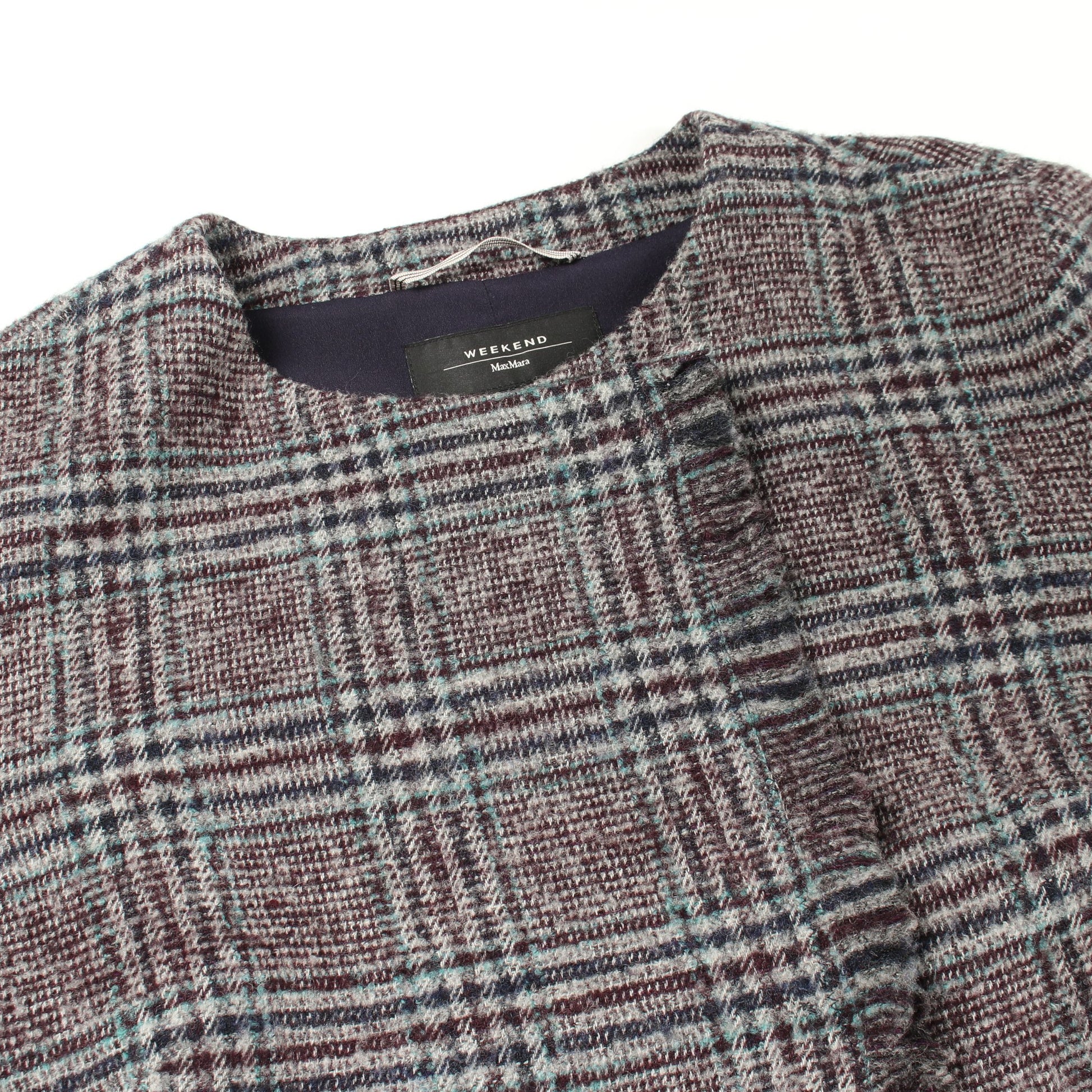 チェック柄 ノーカラージャケット ウール グレー ネイビー ライトブルー マックスマーラウィークエンド アウター Max Mara Weekend