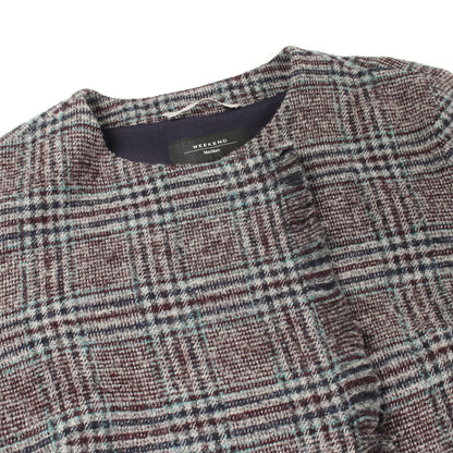 チェック柄 ノーカラージャケット ウール グレー ネイビー ライトブルー マックスマーラウィークエンド アウター Max Mara Weekend