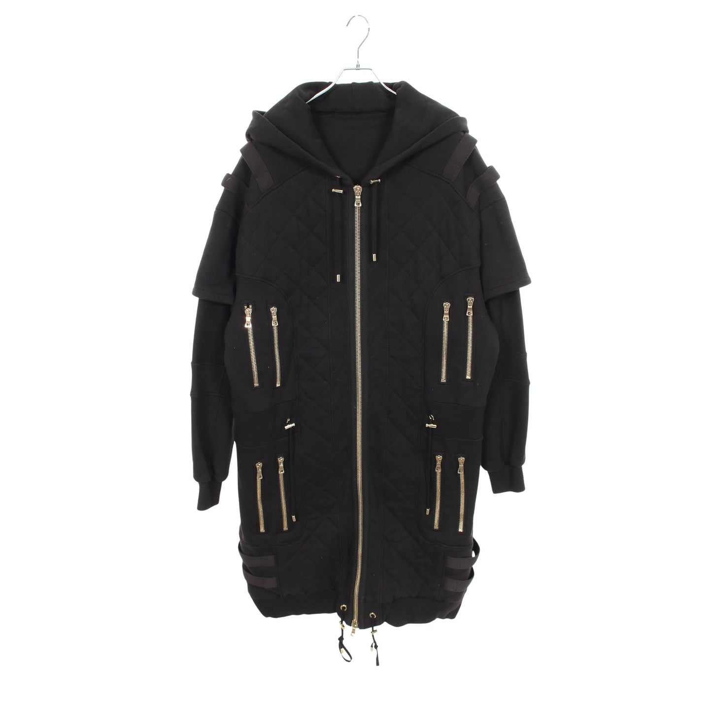フーデッドコート キルティングコート コットン ブラック バルマン アウター BALMAIN
