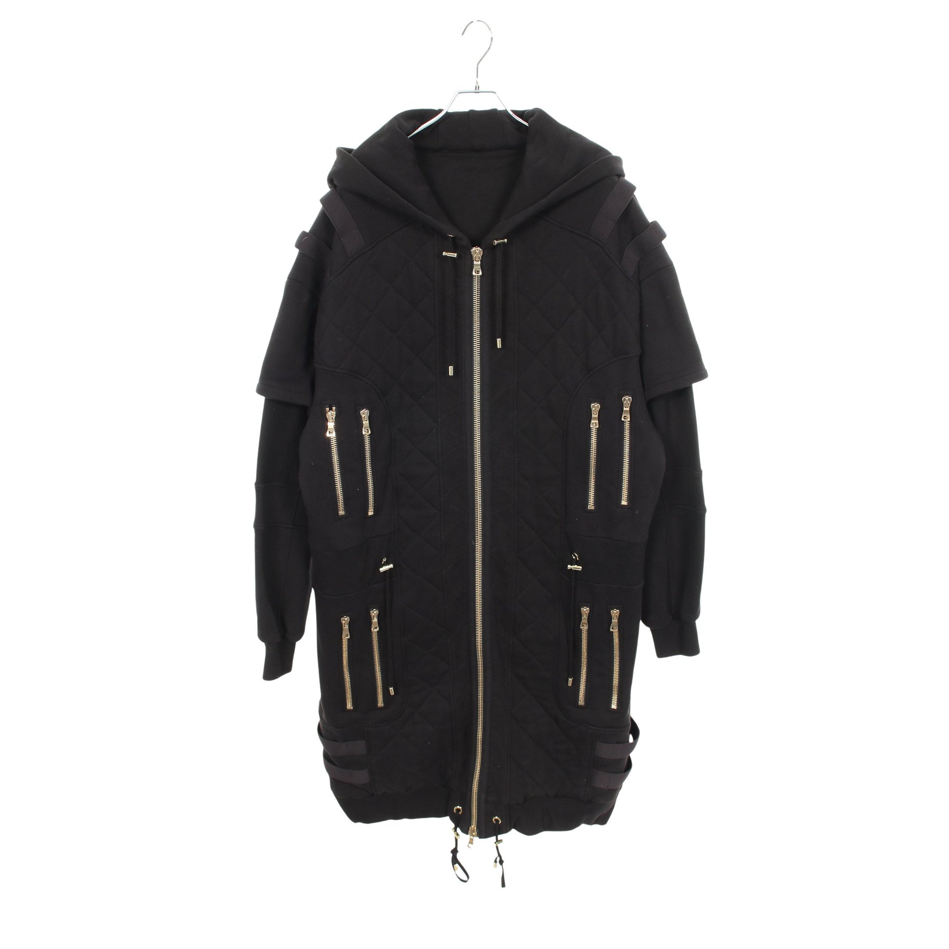 フーデッドコート キルティングコート コットン ブラック バルマン アウター BALMAIN