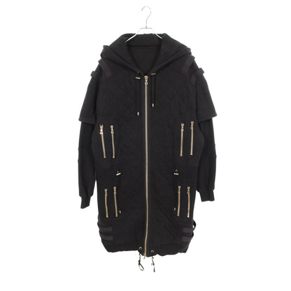 フーデッドコート キルティングコート コットン ブラック バルマン アウター BALMAIN