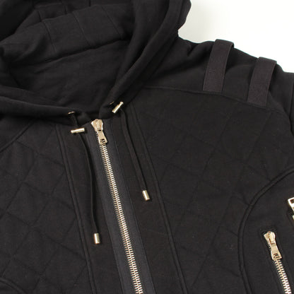 フーデッドコート キルティングコート コットン ブラック バルマン アウター BALMAIN