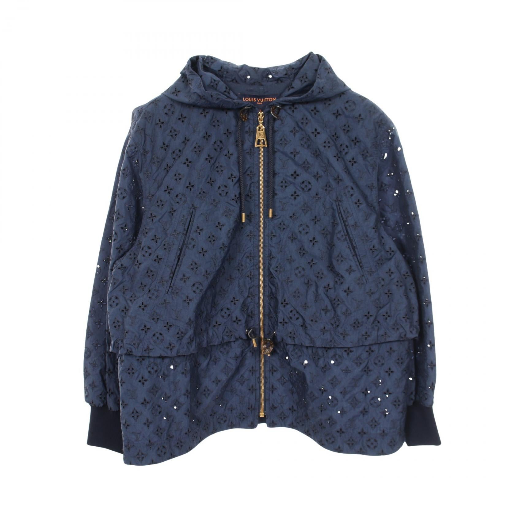 ブロデリーアングレーズモノグラムパーカー フード付き ジャケット ナイロン ネイビー ルイヴィトン アウター LOUIS VUITTON
