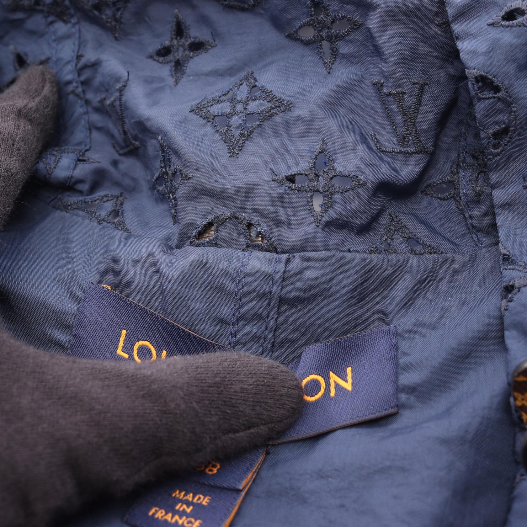 ブロデリーアングレーズモノグラムパーカー フード付き ジャケット ナイロン ネイビー ルイヴィトン アウター LOUIS VUITTON