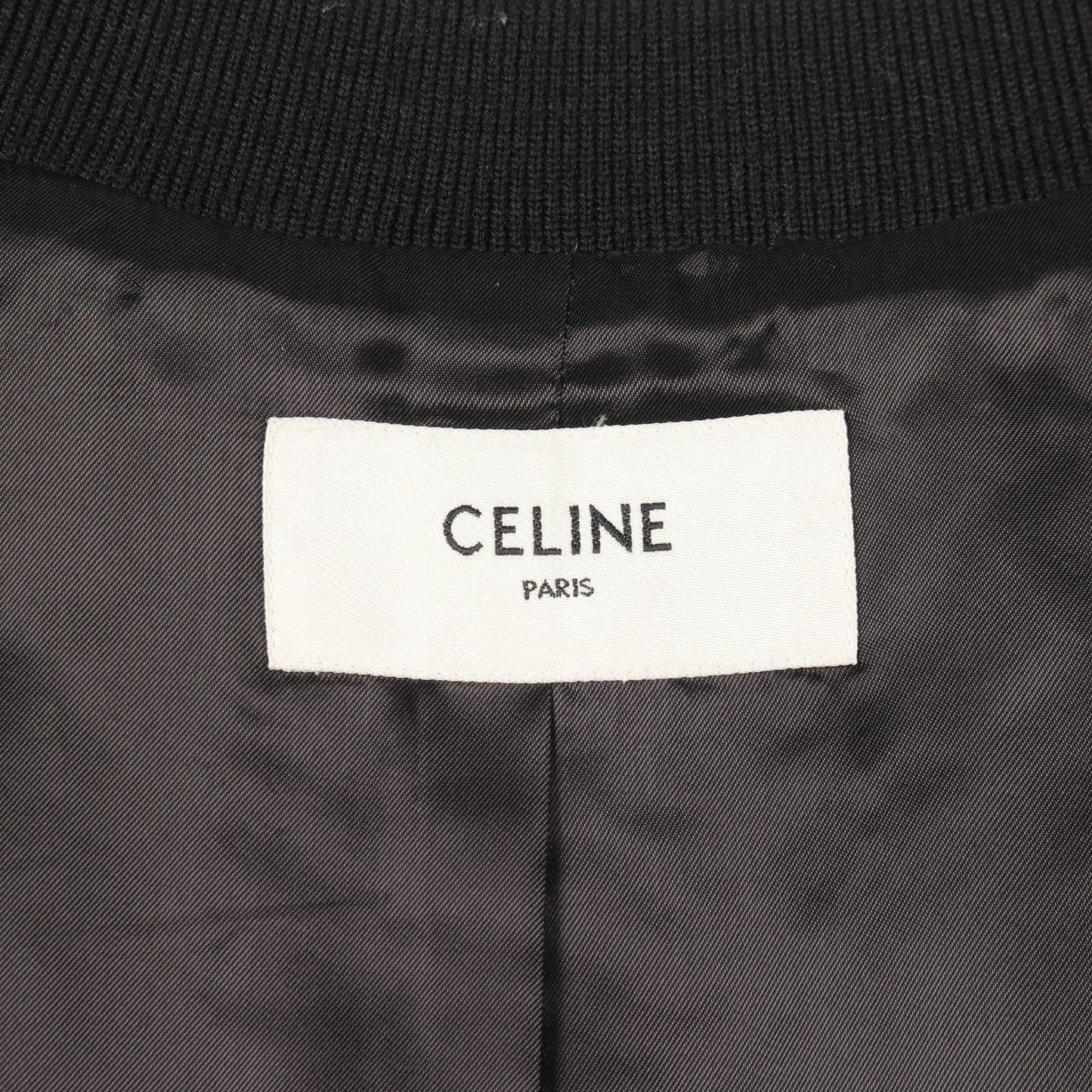 クラシック テディジャケット 切替 スタジャン ウール ナイロン ブラック オフホワイト セリーヌ アウター CELINE