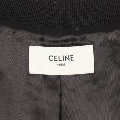 クラシック テディジャケット 切替 スタジャン ウール ナイロン ブラック オフホワイト セリーヌ アウター CELINE