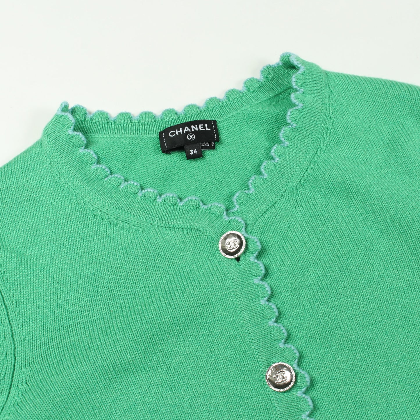 ココマークボタン カーディガン カシミヤ グリーン ライトブルー シャネル トップス CHANEL