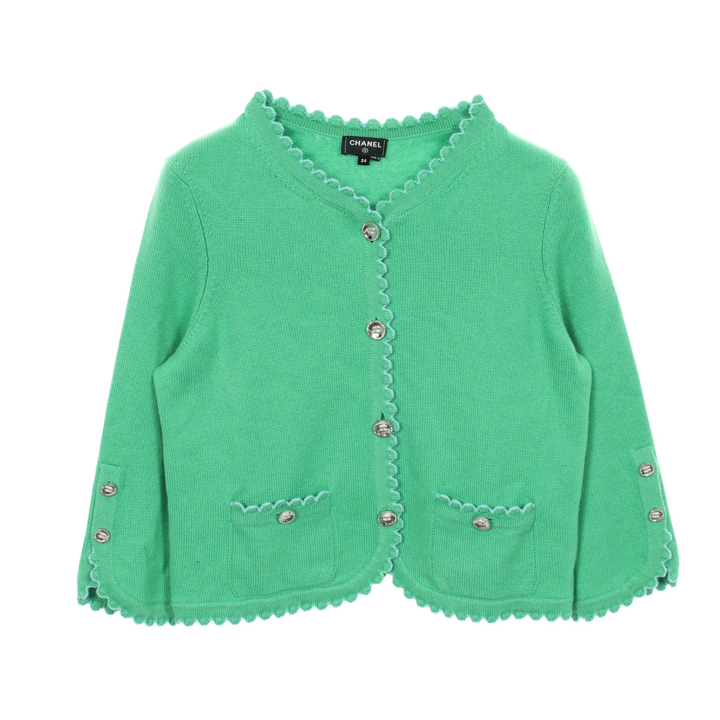 ココマークボタン カーディガン カシミヤ グリーン ライトブルー シャネル トップス CHANEL