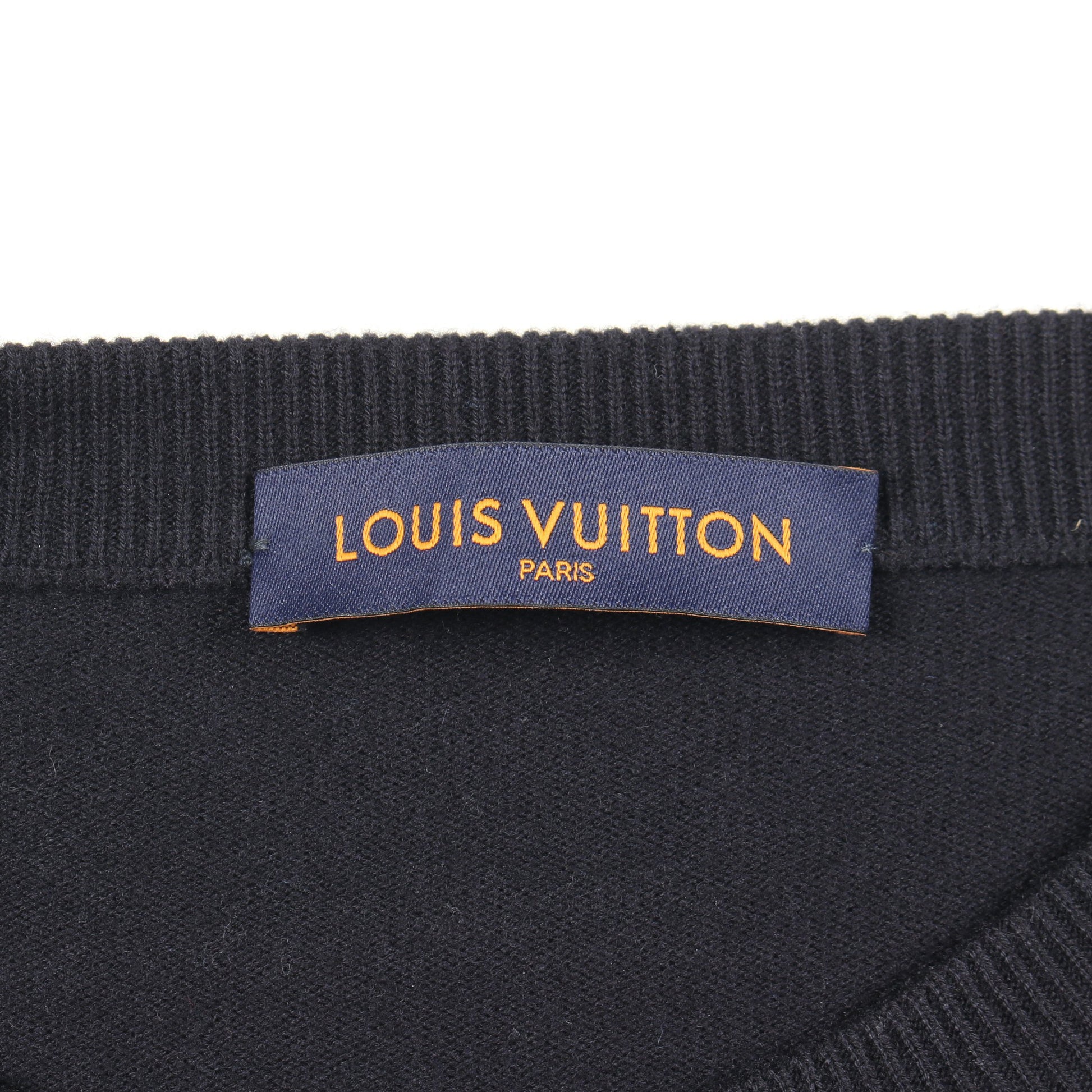 モノグラムスリーブ ニット ウール カシミヤ ダークネイビー ブルー ルイヴィトン トップス LOUIS VUITTON