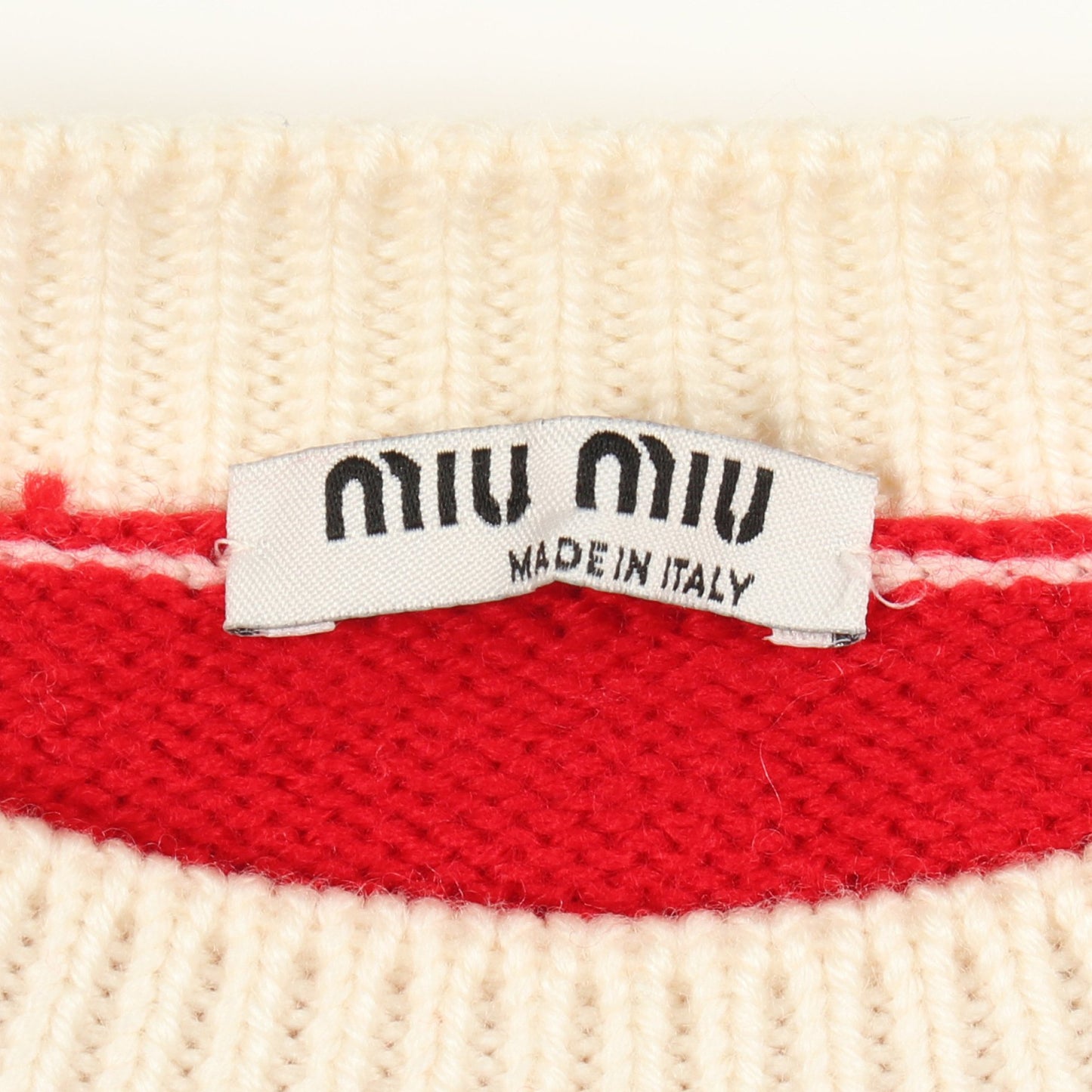 ボーダー バックロゴ ニット ウール オフホワイト レッド ミュウミュウ トップス miu miu