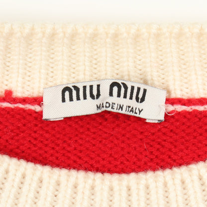 ボーダー バックロゴ ニット ウール オフホワイト レッド ミュウミュウ トップス miu miu