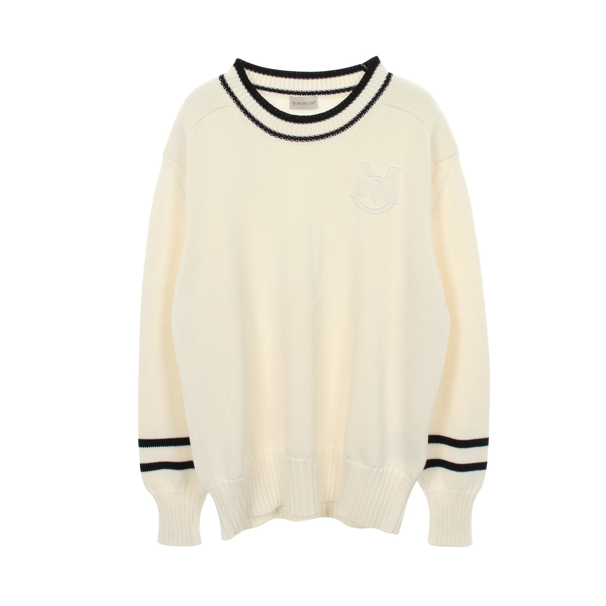 クルーネック ニット コットン ホワイト ブラック モンクレール トップス MONCLER