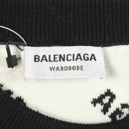 オールオーバーロゴ クルーネック ニット コットン ウール ブラック バレンシアガ トップス BALENCIAGA