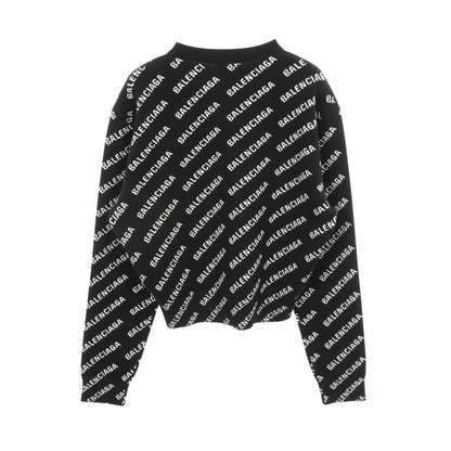 オールオーバーロゴ クルーネック ニット コットン ウール ブラック バレンシアガ トップス BALENCIAGA