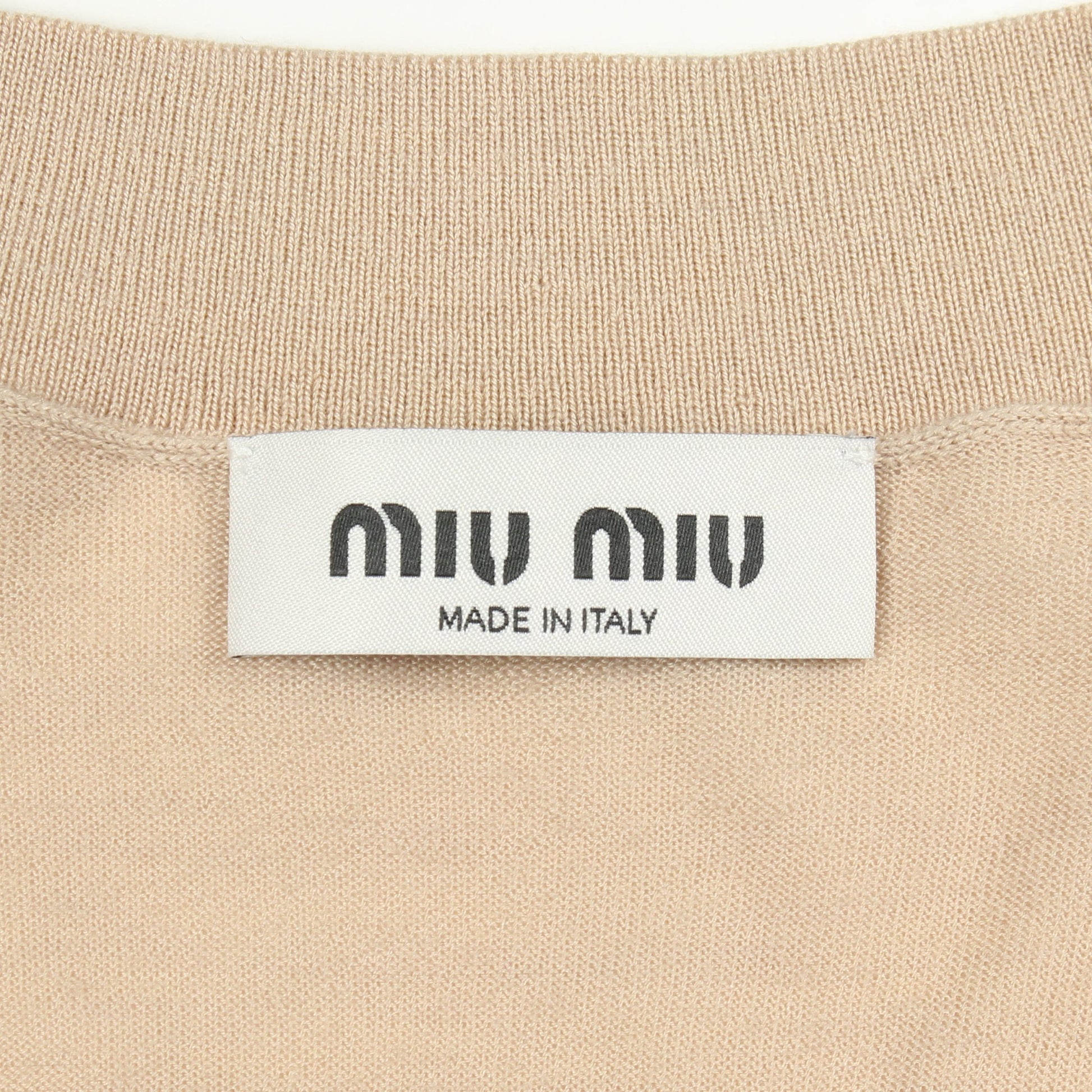 ロゴ Vネック カーディガン カシミヤ シルク ベージュ ミュウミュウ トップス miu miu