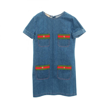 インターロッキングGボタン シェリーライン 半袖 デニム ワンピース コットン ブルー グッチ ワンピース GUCCI