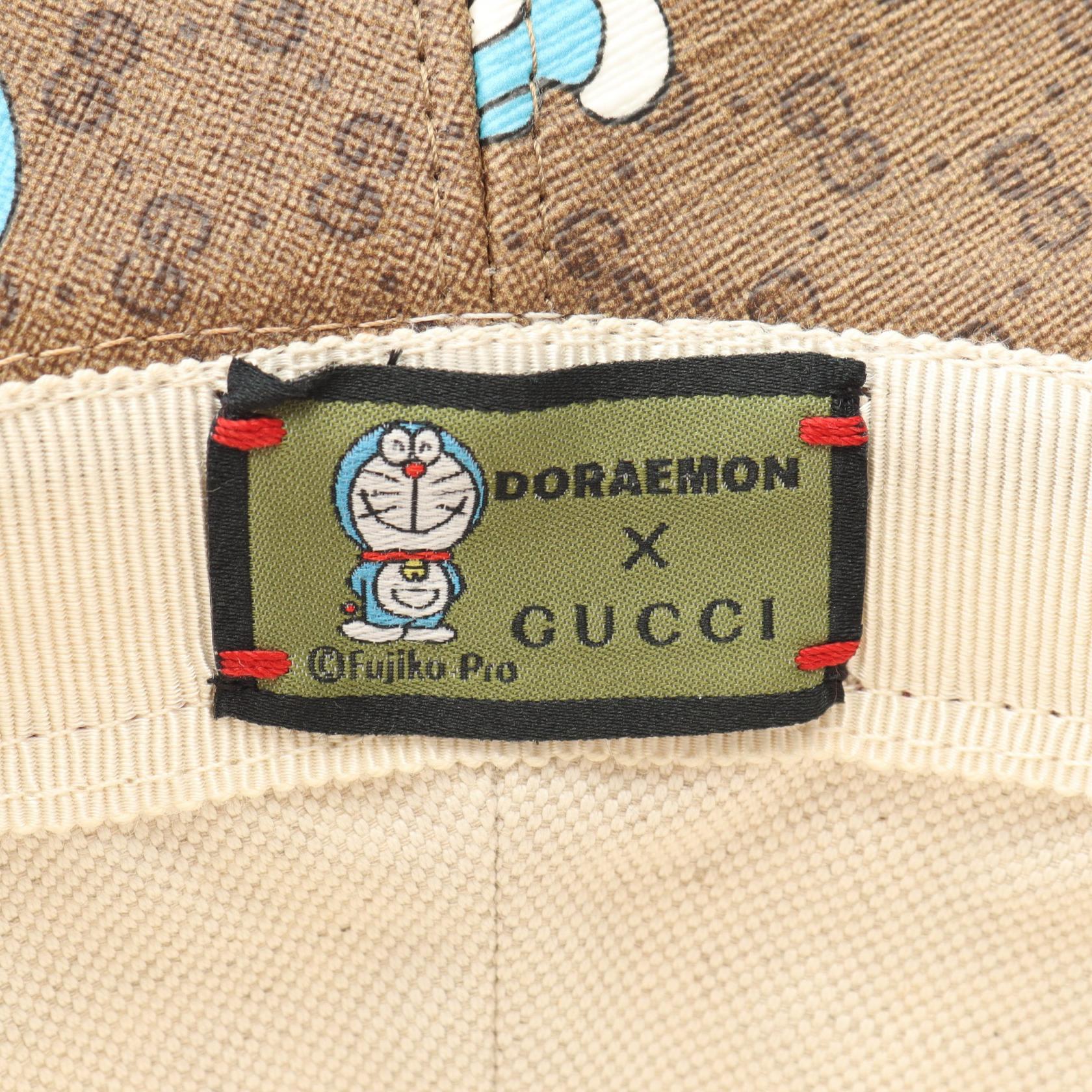 GUCCI × ドラえもん ハット PVC レザー ブラウン レッド マルチカラー
