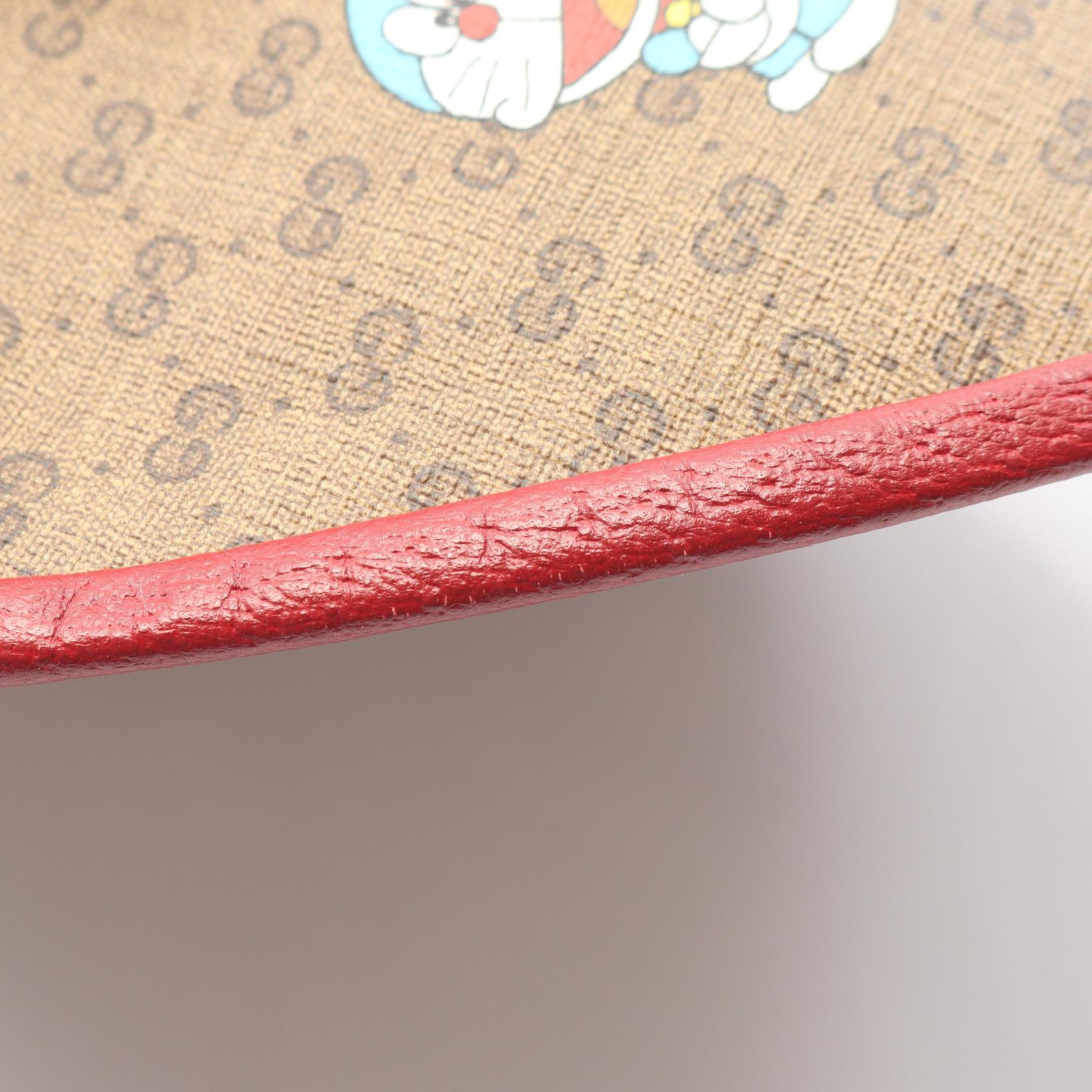 GUCCI × ドラえもん ハット PVC レザー ブラウン レッド マルチカラー