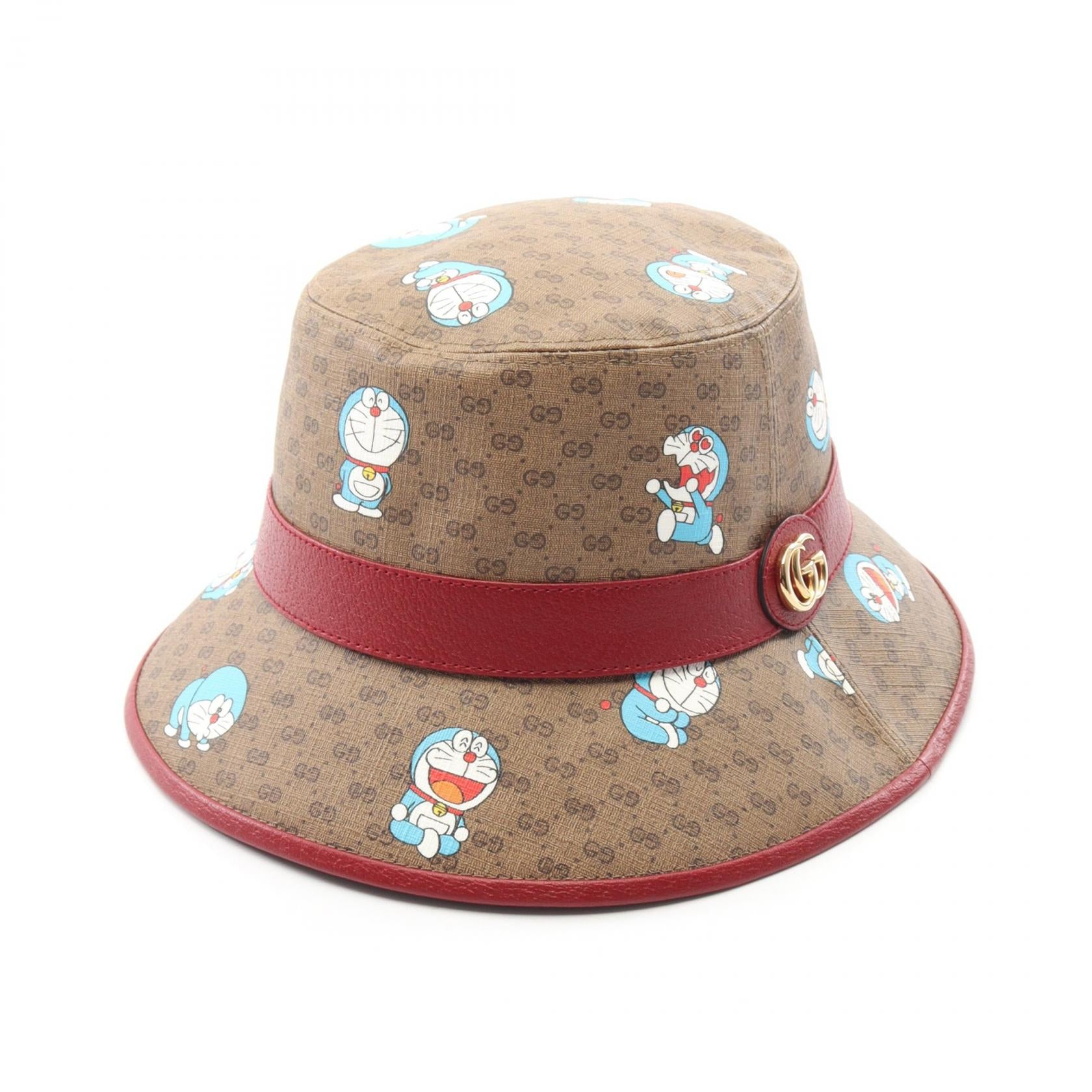 GUCCI × ドラえもん ハット PVC レザー ブラウン レッド マルチカラー