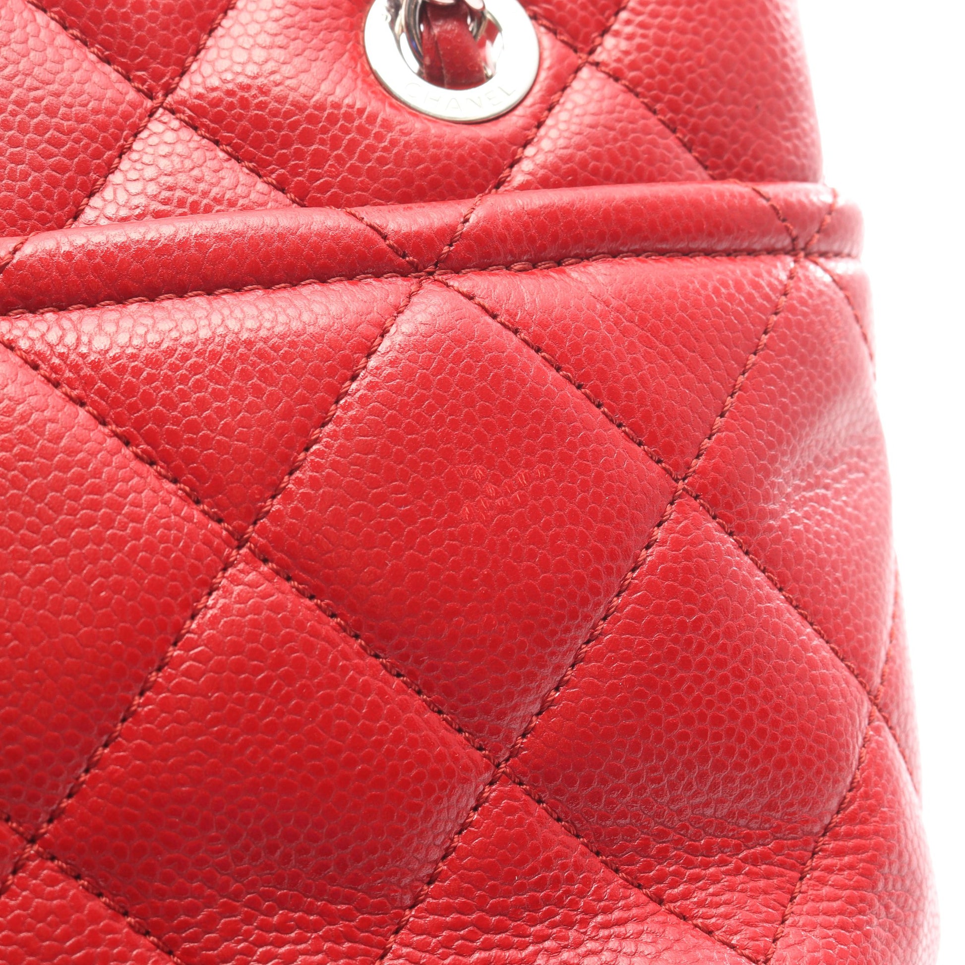 マトラッセ チェーンショルダーバッグ キャビアスキン レッド シルバー金具 シャネル バッグ CHANEL